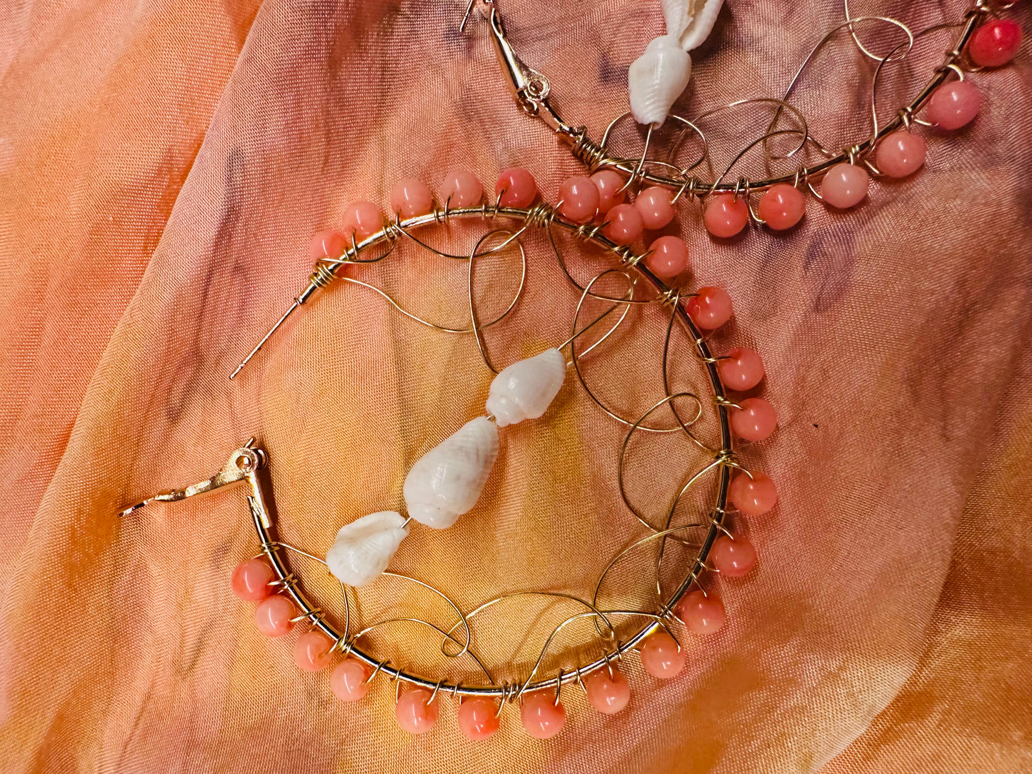 Gold Coral and Shell Hoops