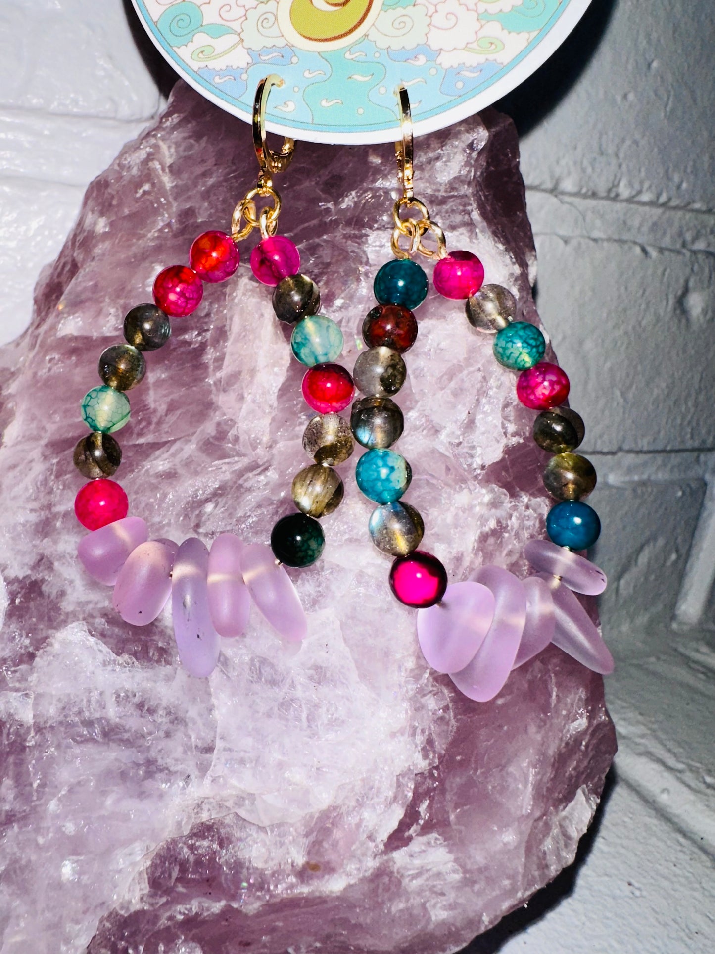 Agate and Sea Glass Huggie Earrings