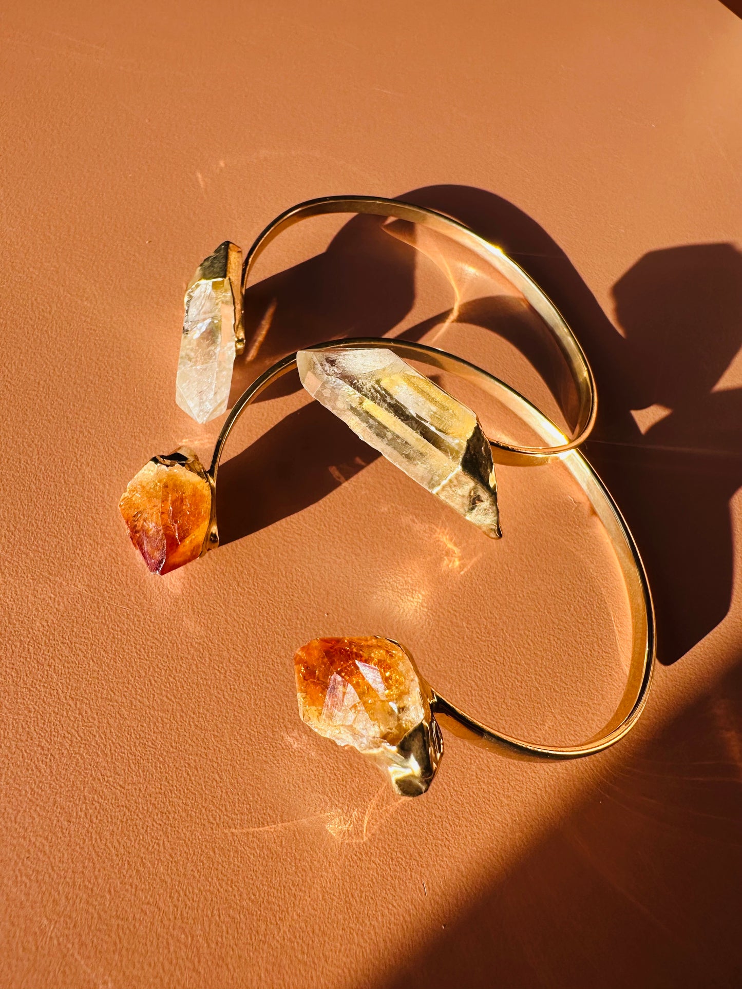 Quartz Point or Citrine Gold Cuff Bracelet
