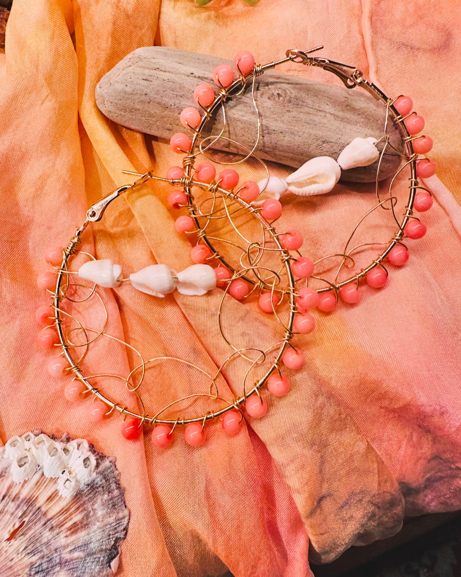 Gold Coral and Shell Hoops