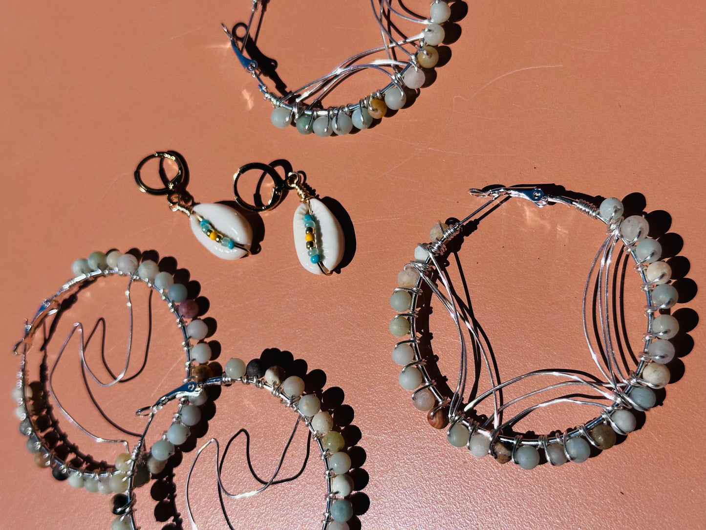 Amazonite Silver Hoops