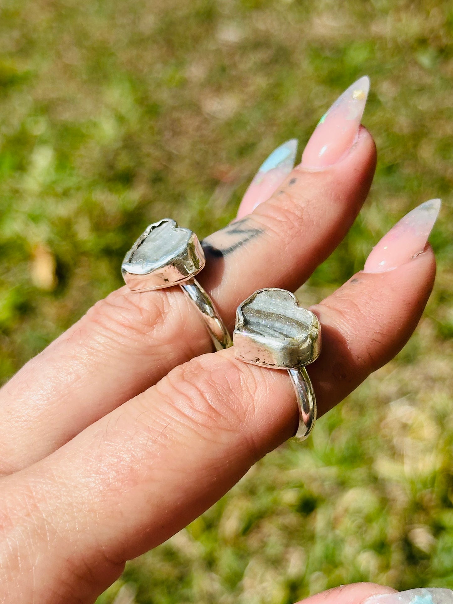 Druzy Amethyst Heart Silver Ring