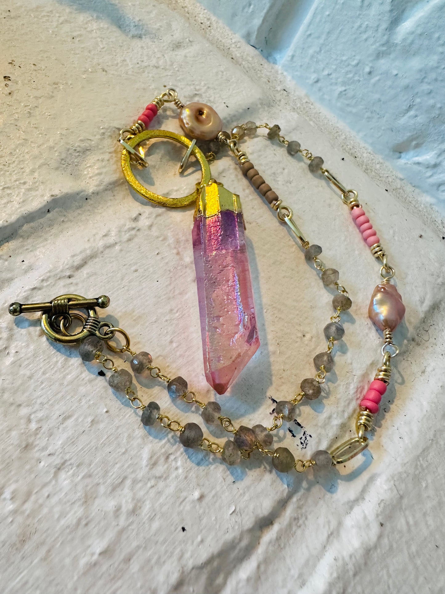 Pink Aura Crystal Pink Mix Necklace