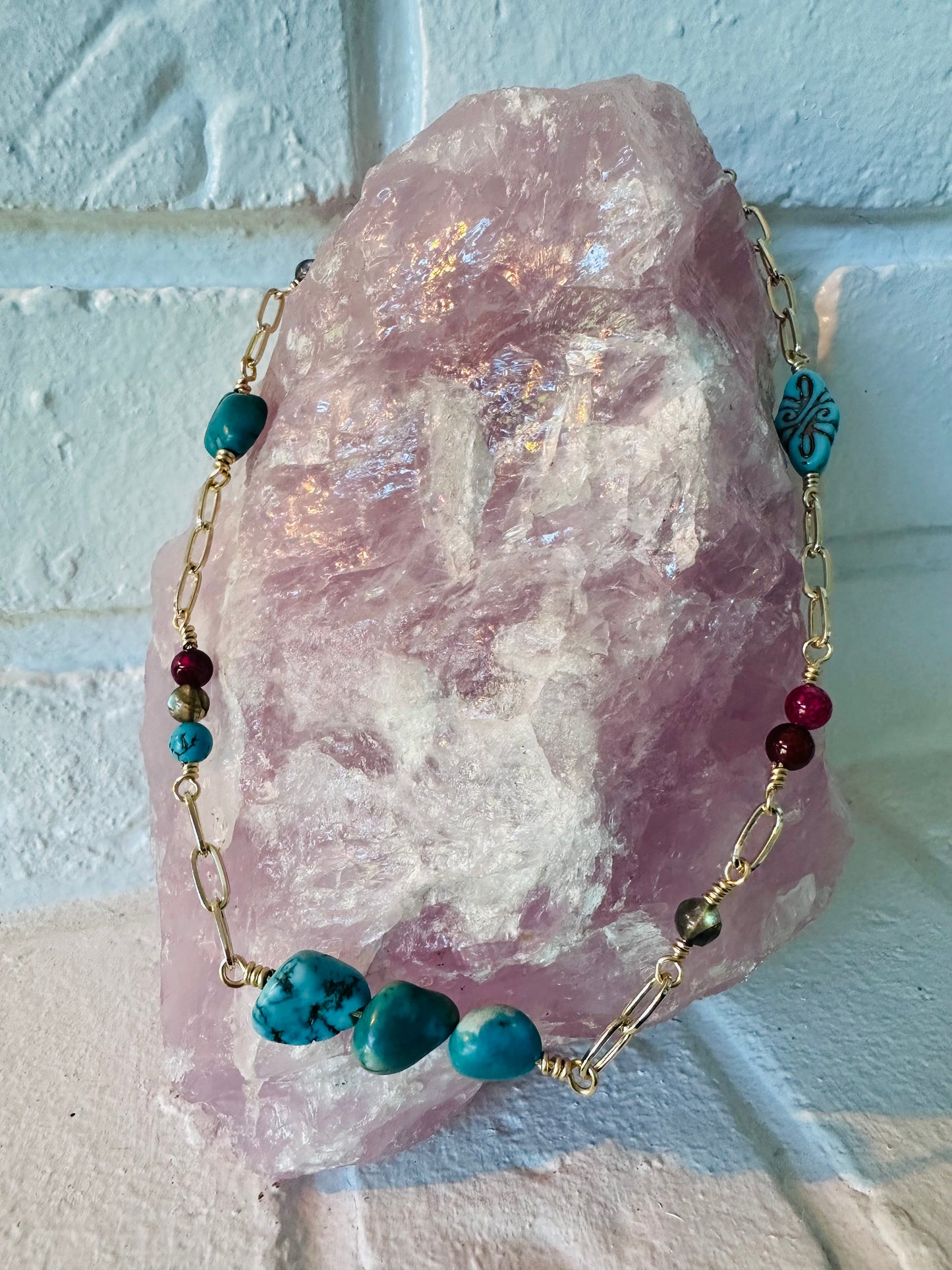 Turquoise, Agate and Labradorite Paperclip Chain Necklace