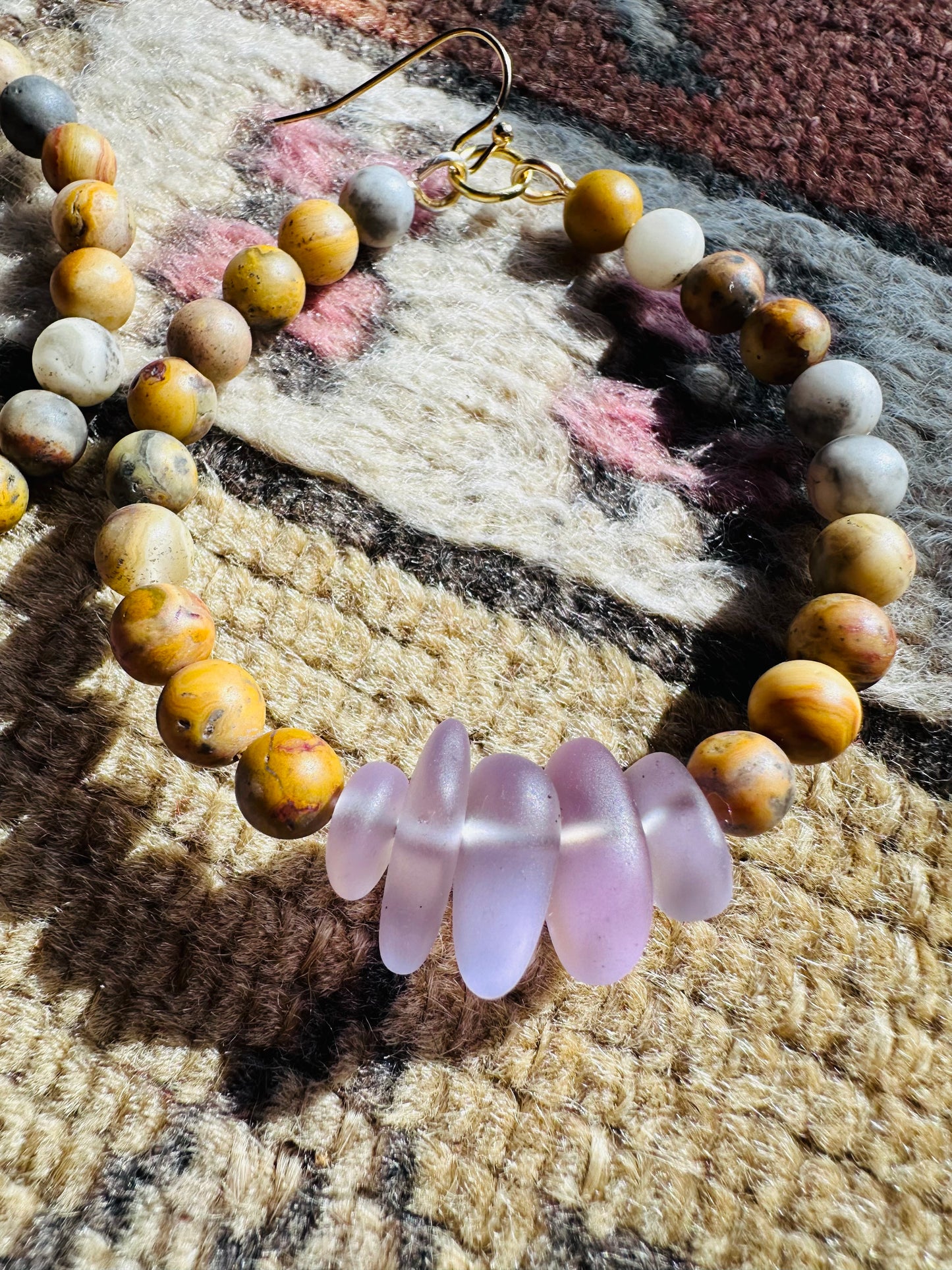 Jasper Cornflower and Lavender Sea Glass Hoops