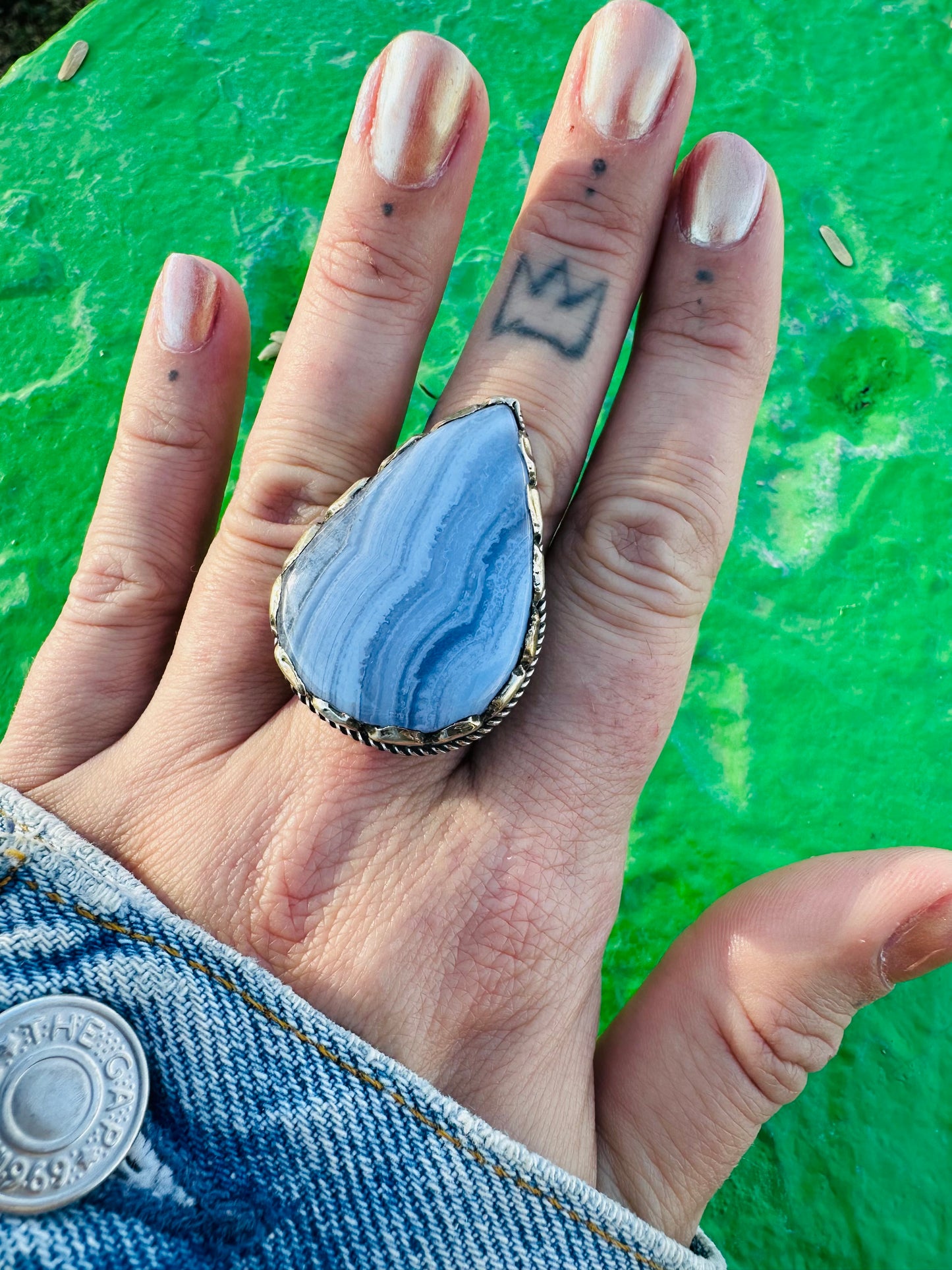 Blue Lace Agate Silver Ring