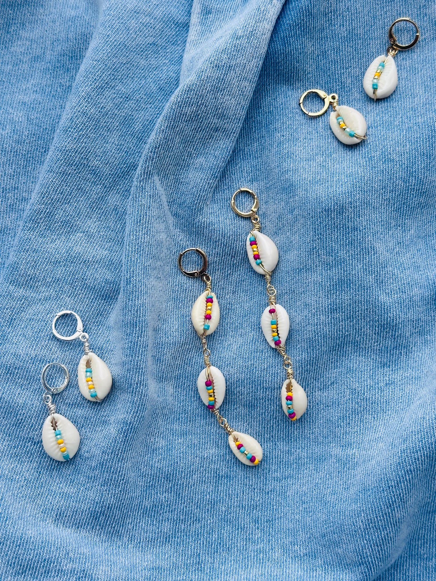 Cowrie Shell Bright Beaded Dangles