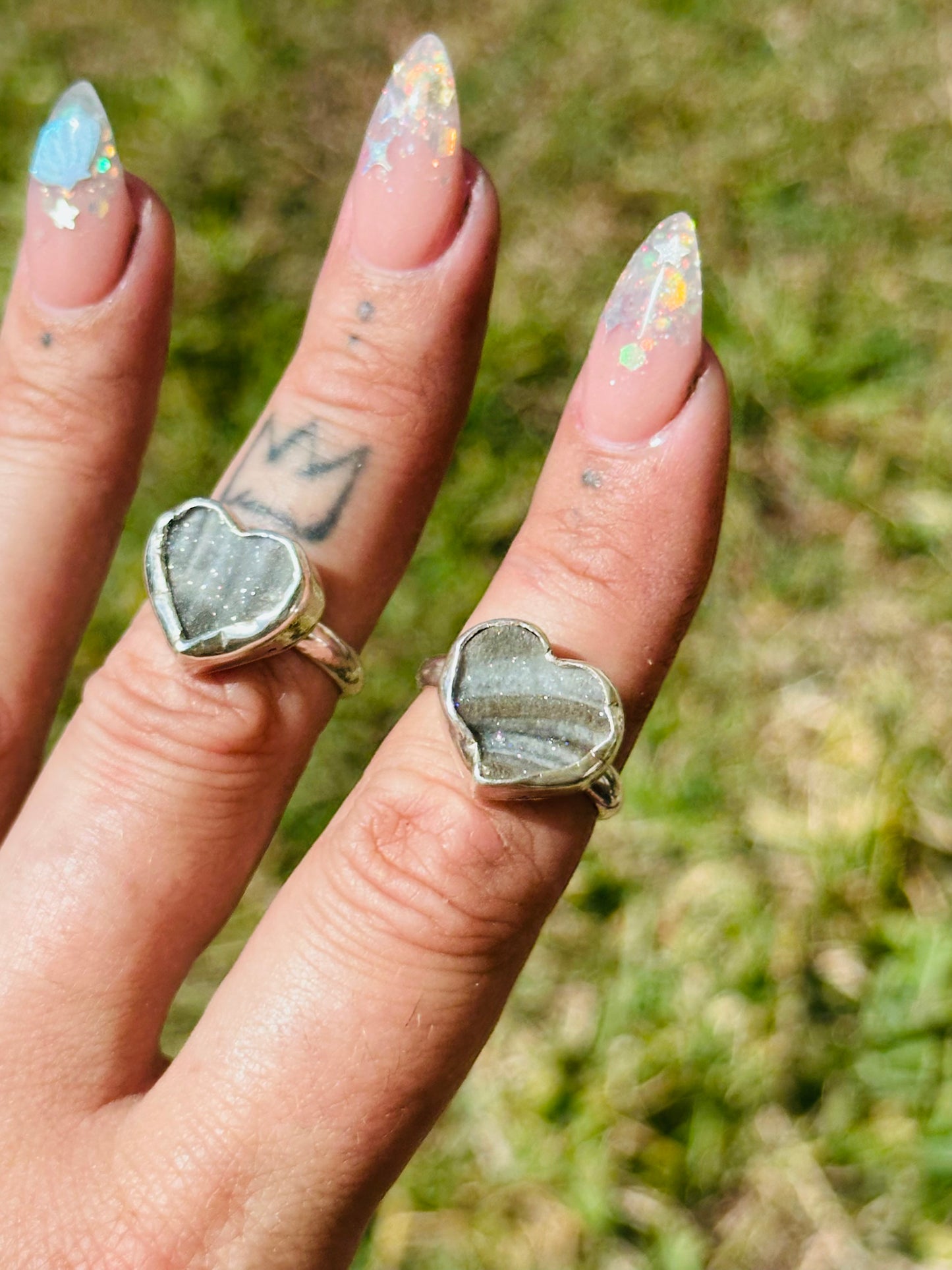 Druzy Amethyst Heart Silver Ring