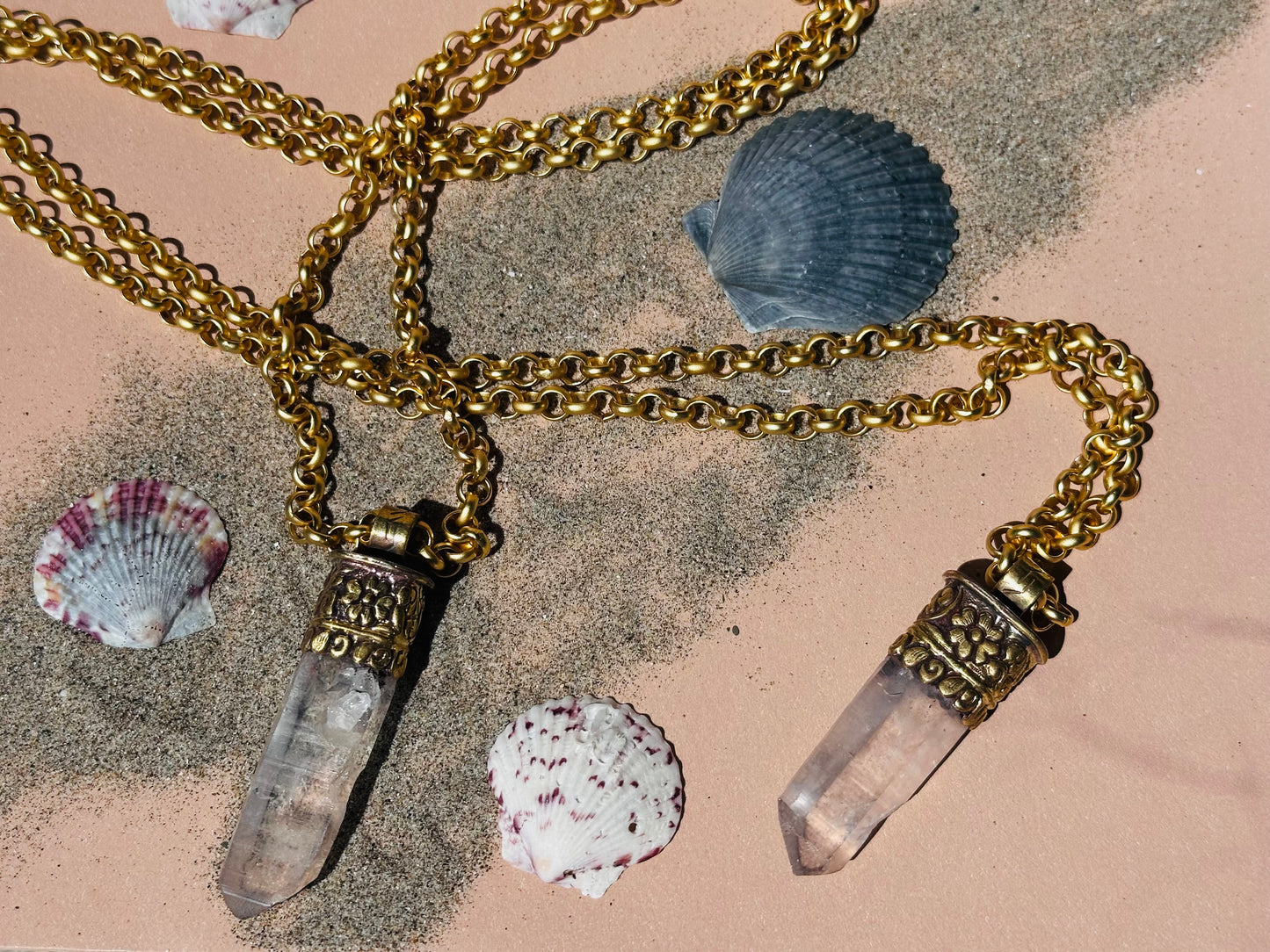 Rough Crystal Point Gold Chain Necklace