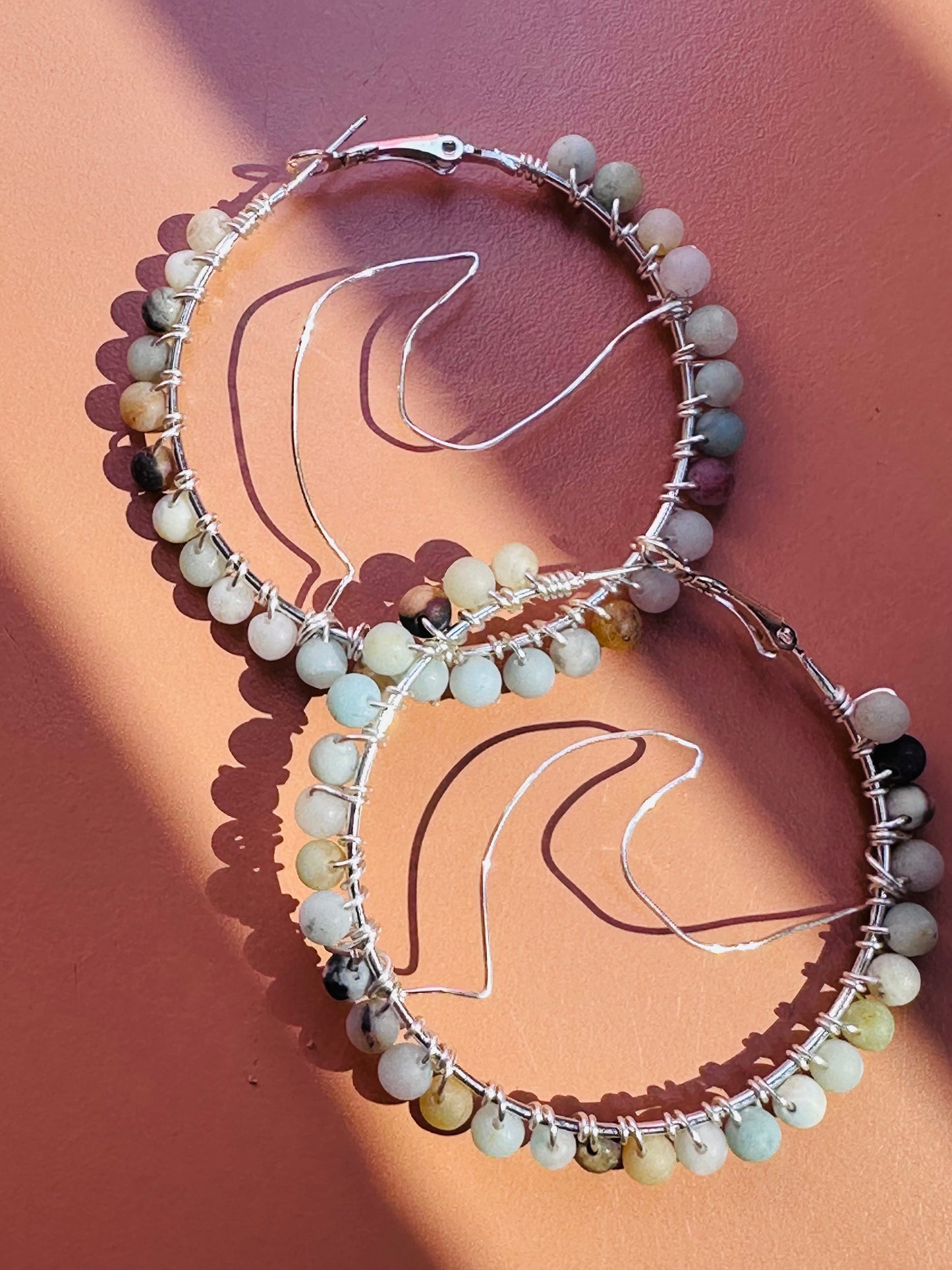 Amazonite Silver Wave Hoops