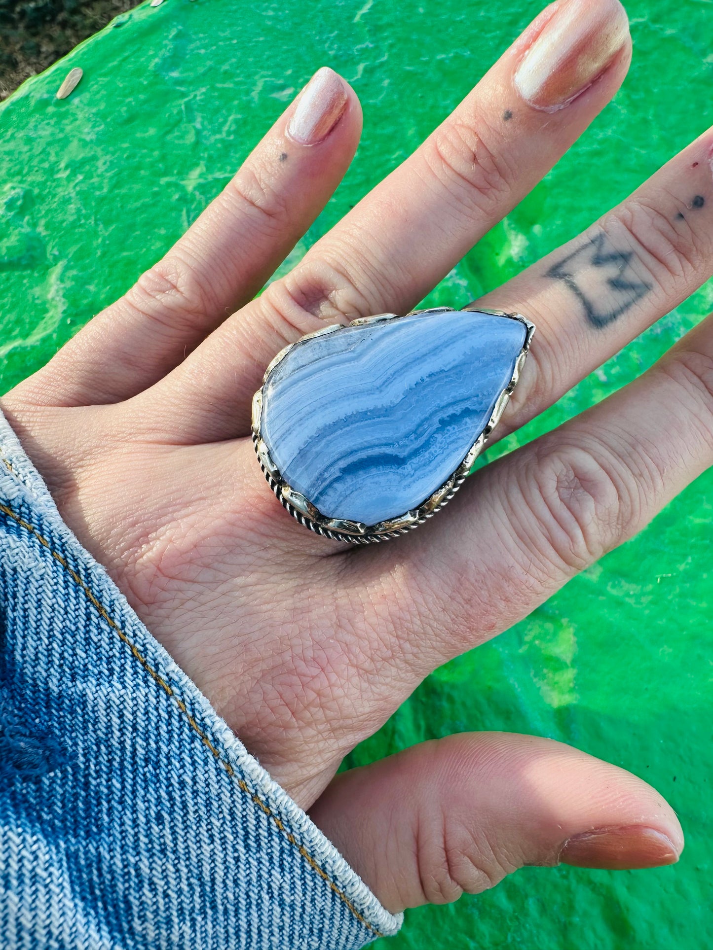 Blue Lace Agate Silver Ring