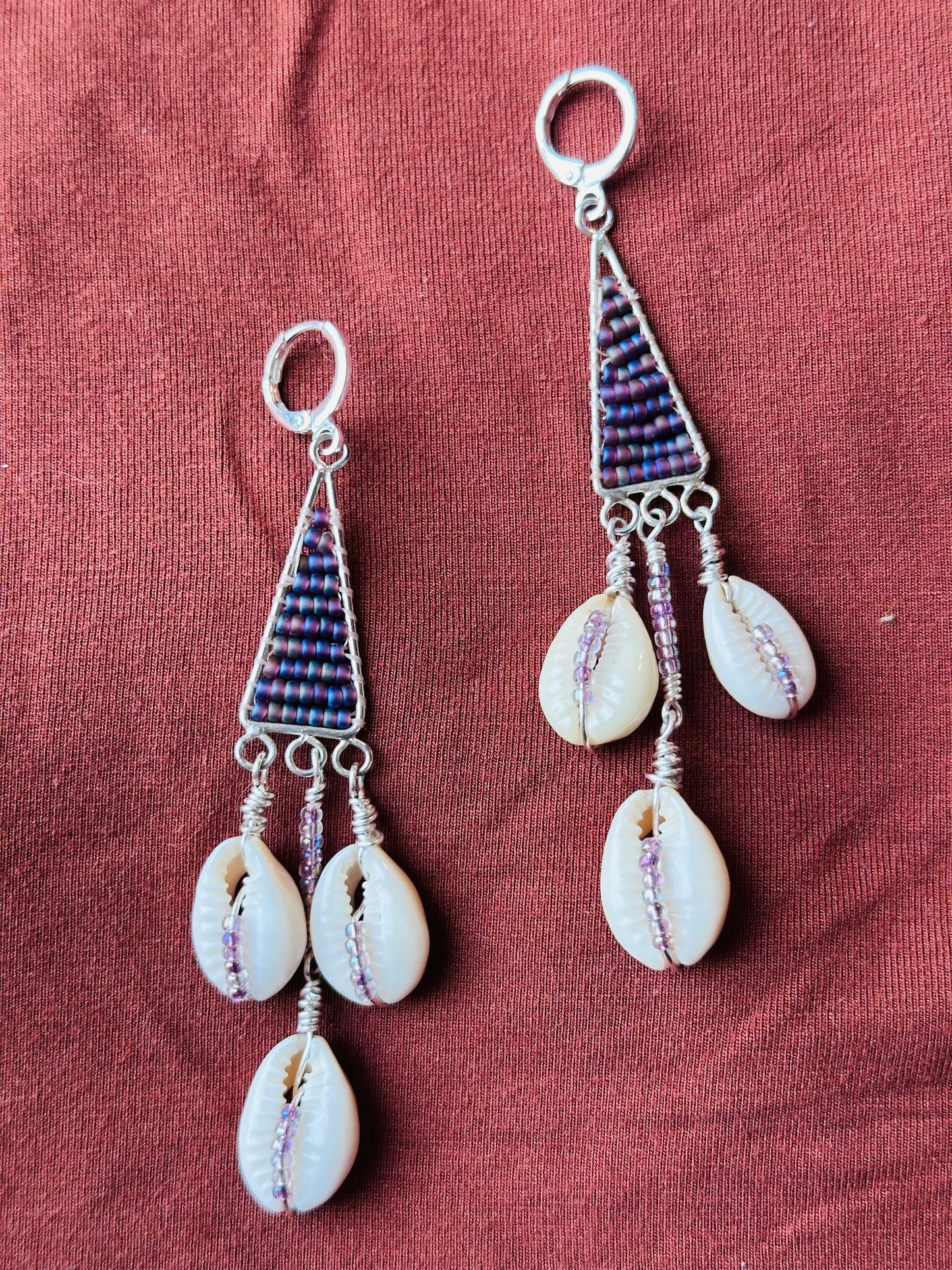 Smokey Purple Cowrie Chandelier Huggies