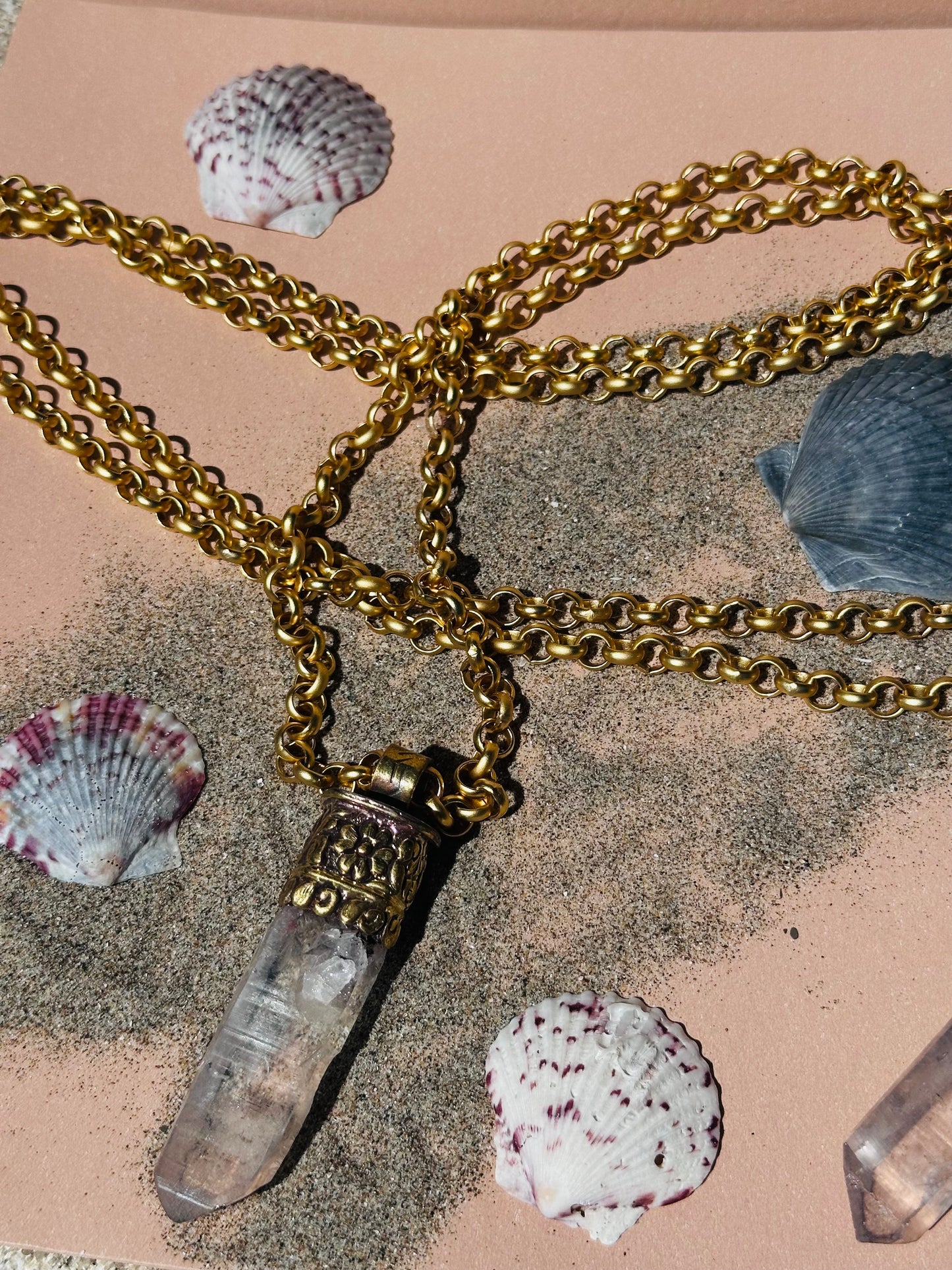 Rough Crystal Point Gold Chain Necklace