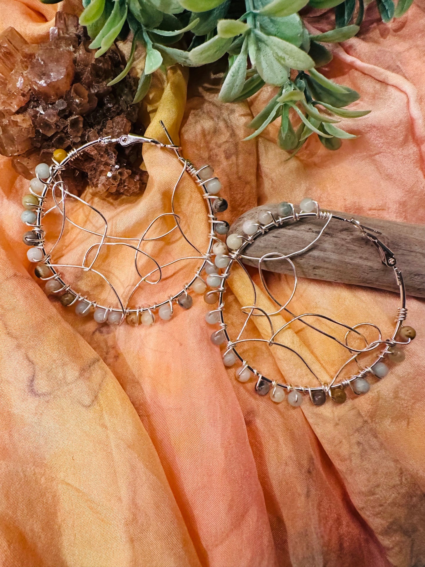 Silver Amazonite Hoops