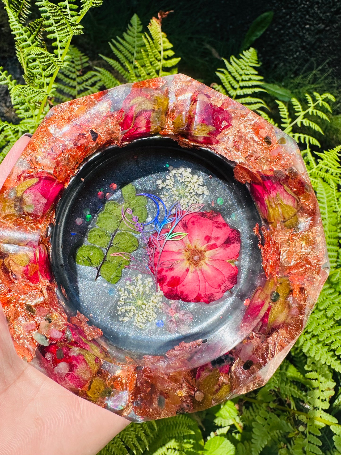 Rose and Coloured Tourmaline Resin Ashtray