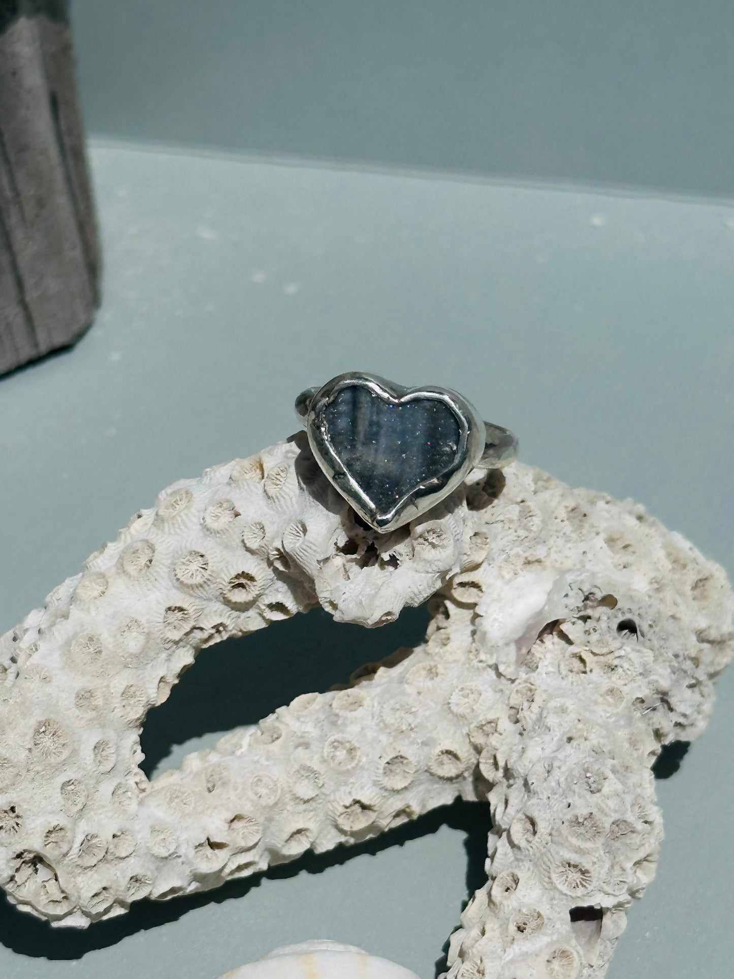 Druzy Amethyst Heart Silver Ring