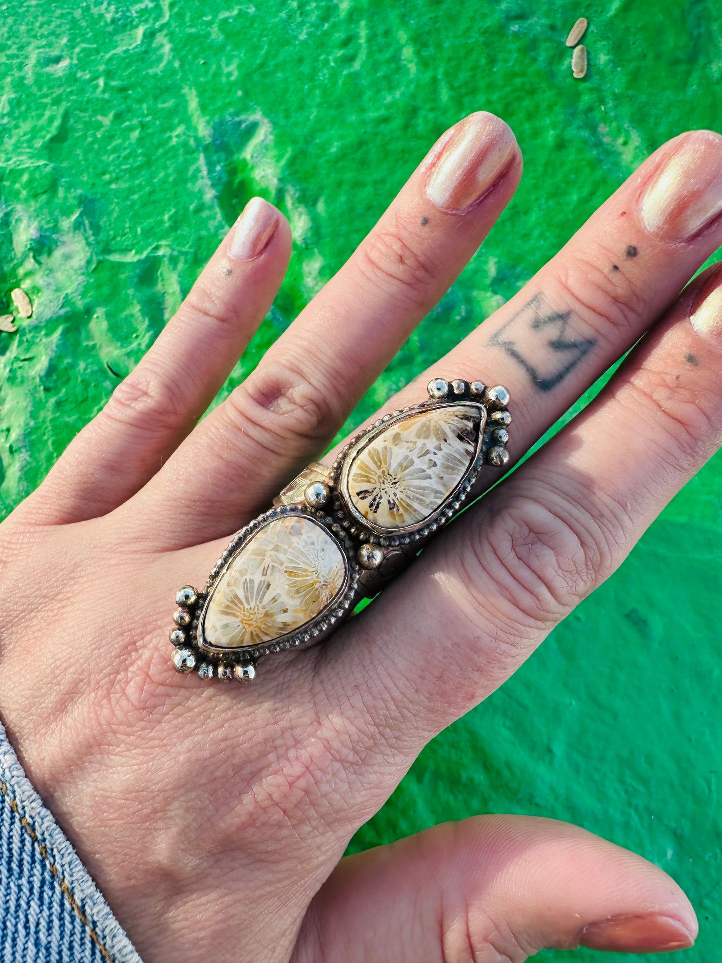Fossilized Coral Crystal Ring