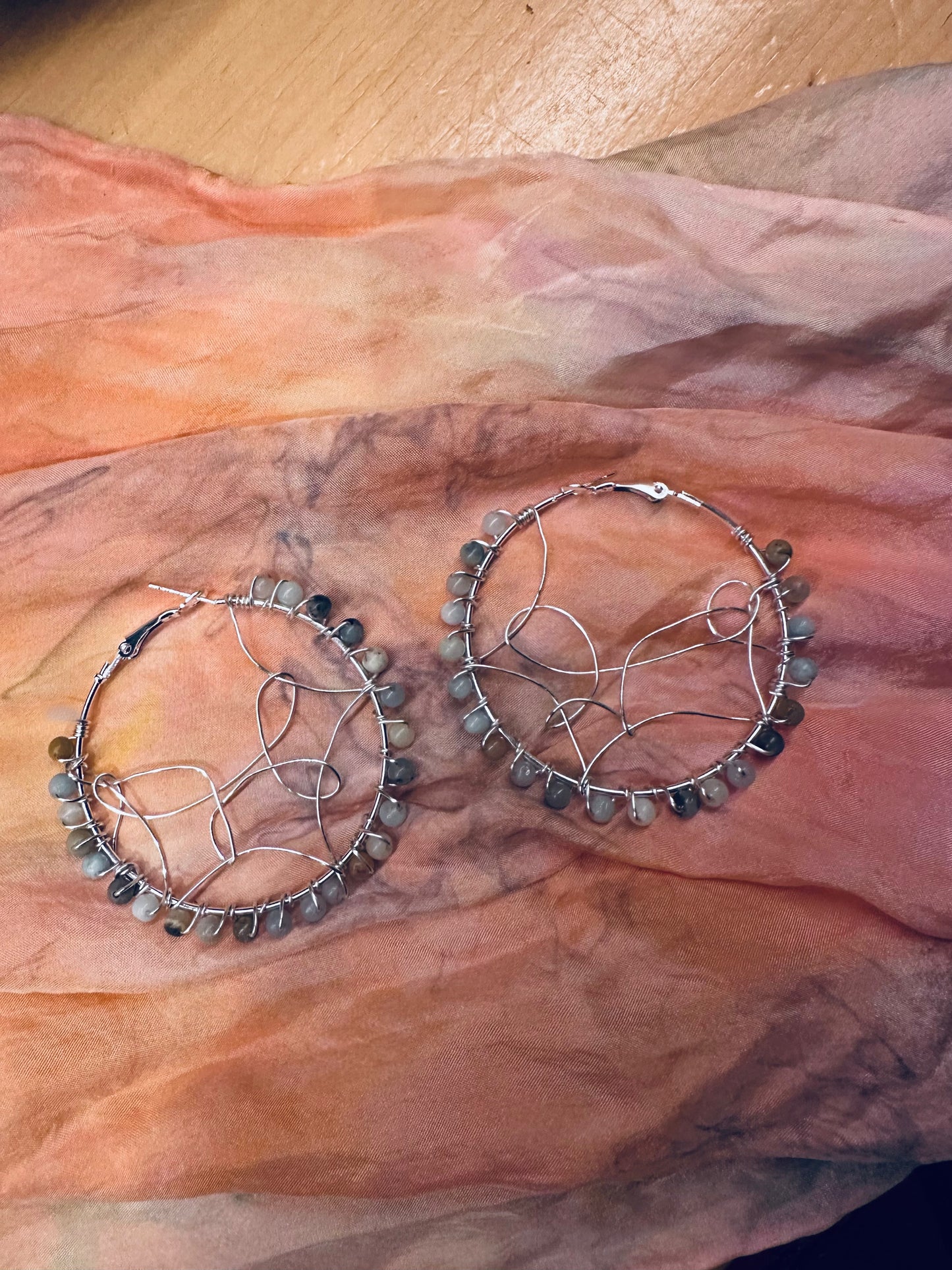 Silver Amazonite Hoops