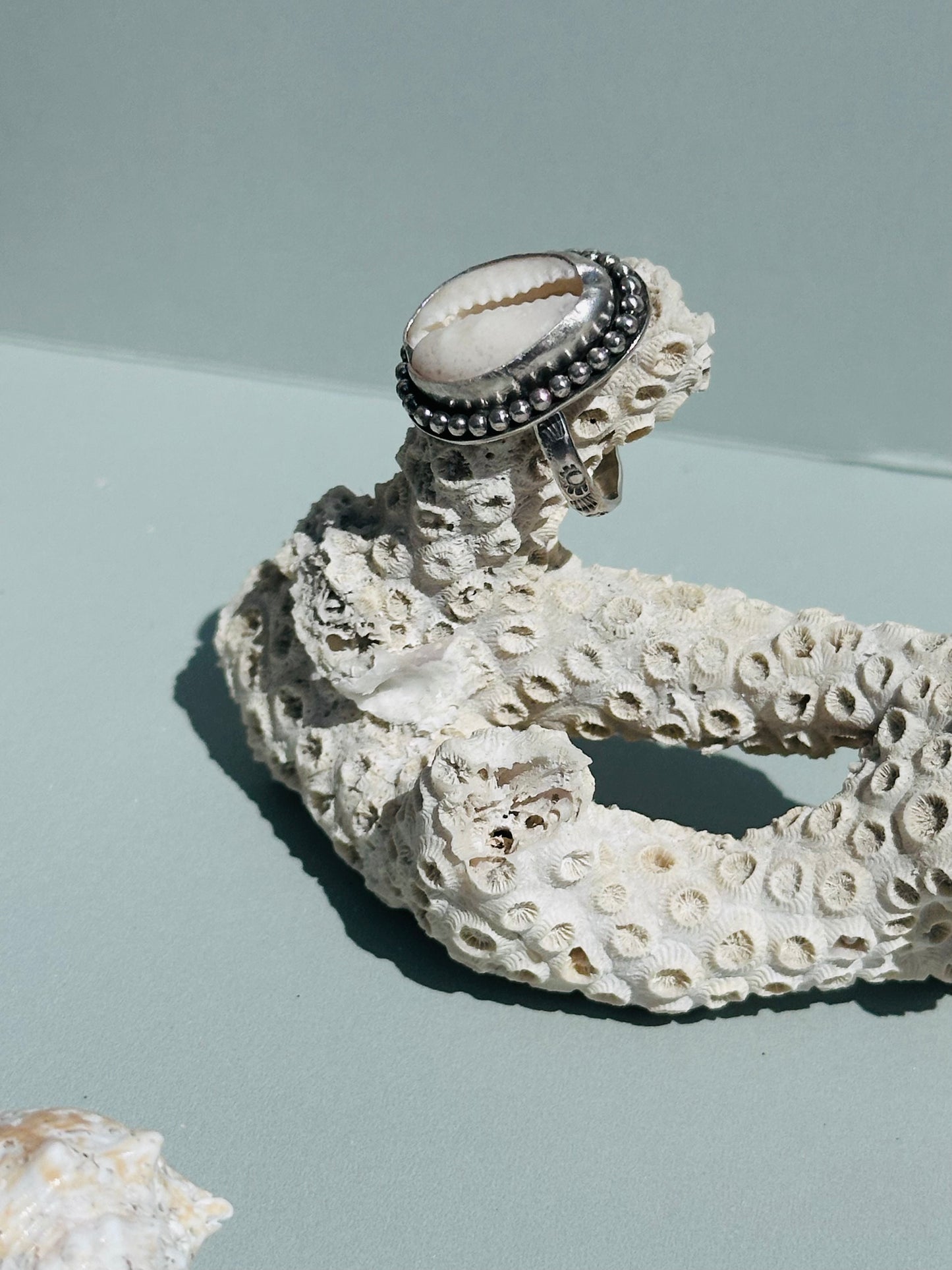 Boho Cowrie Sun Stamped Ring size 7.5