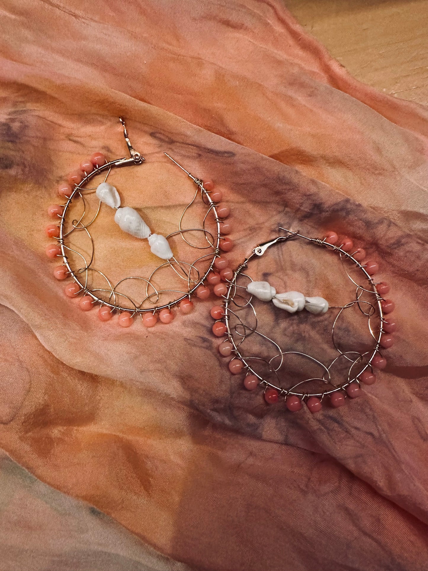Gold Coral and Shell Hoops