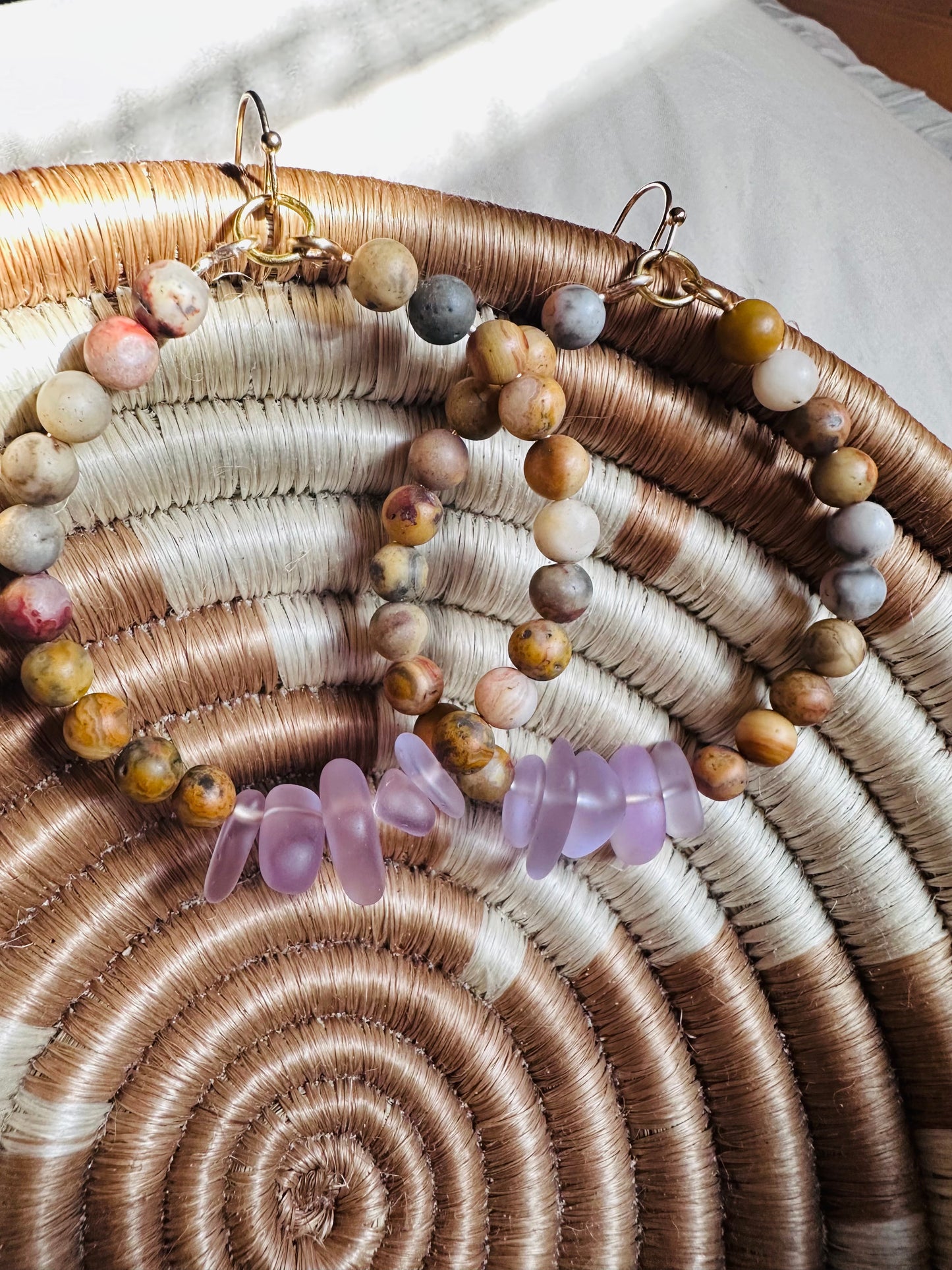 Jasper Cornflower and Lavender Sea Glass Hoops