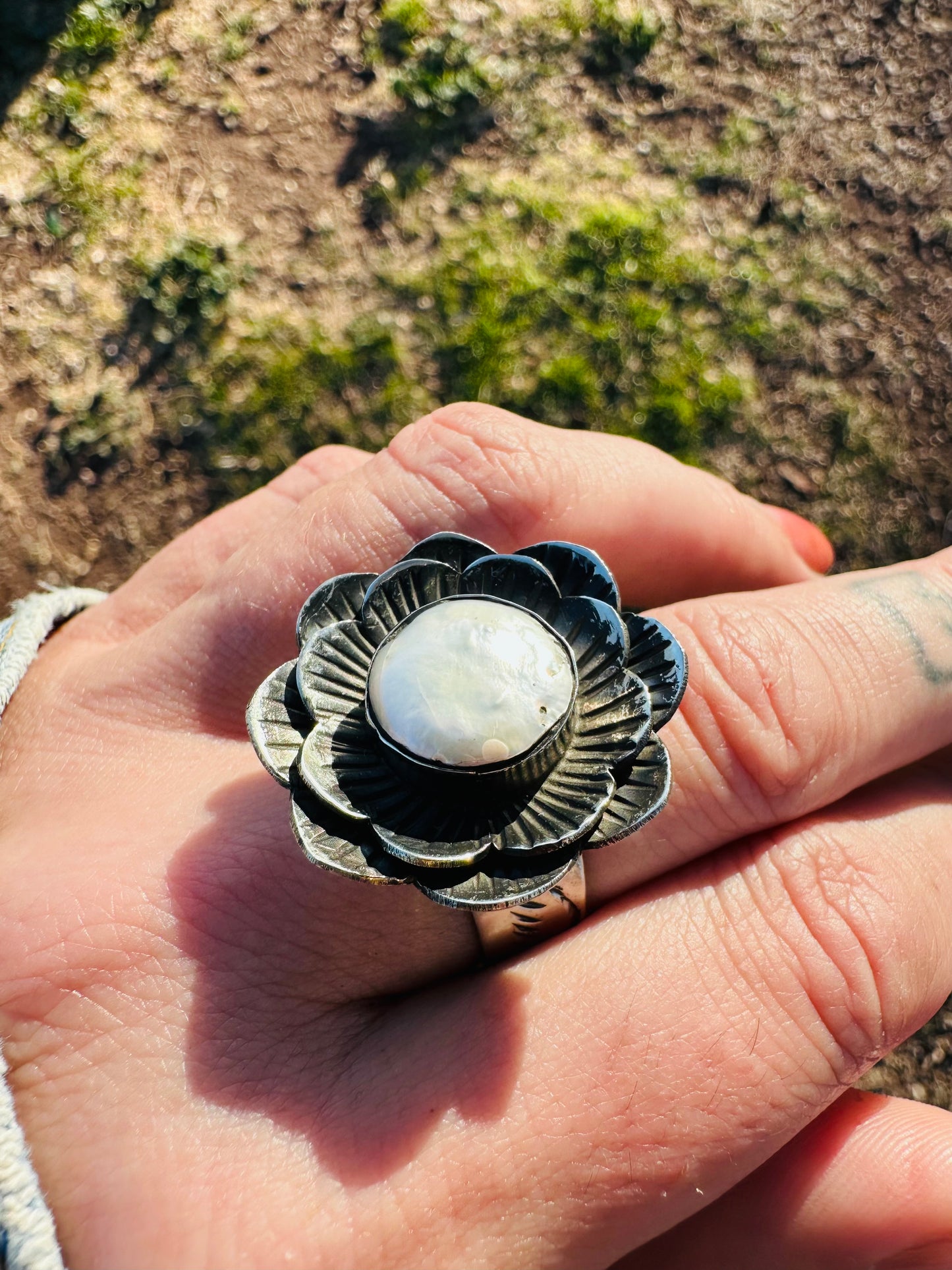 Freshwater Pearl Flower Ring