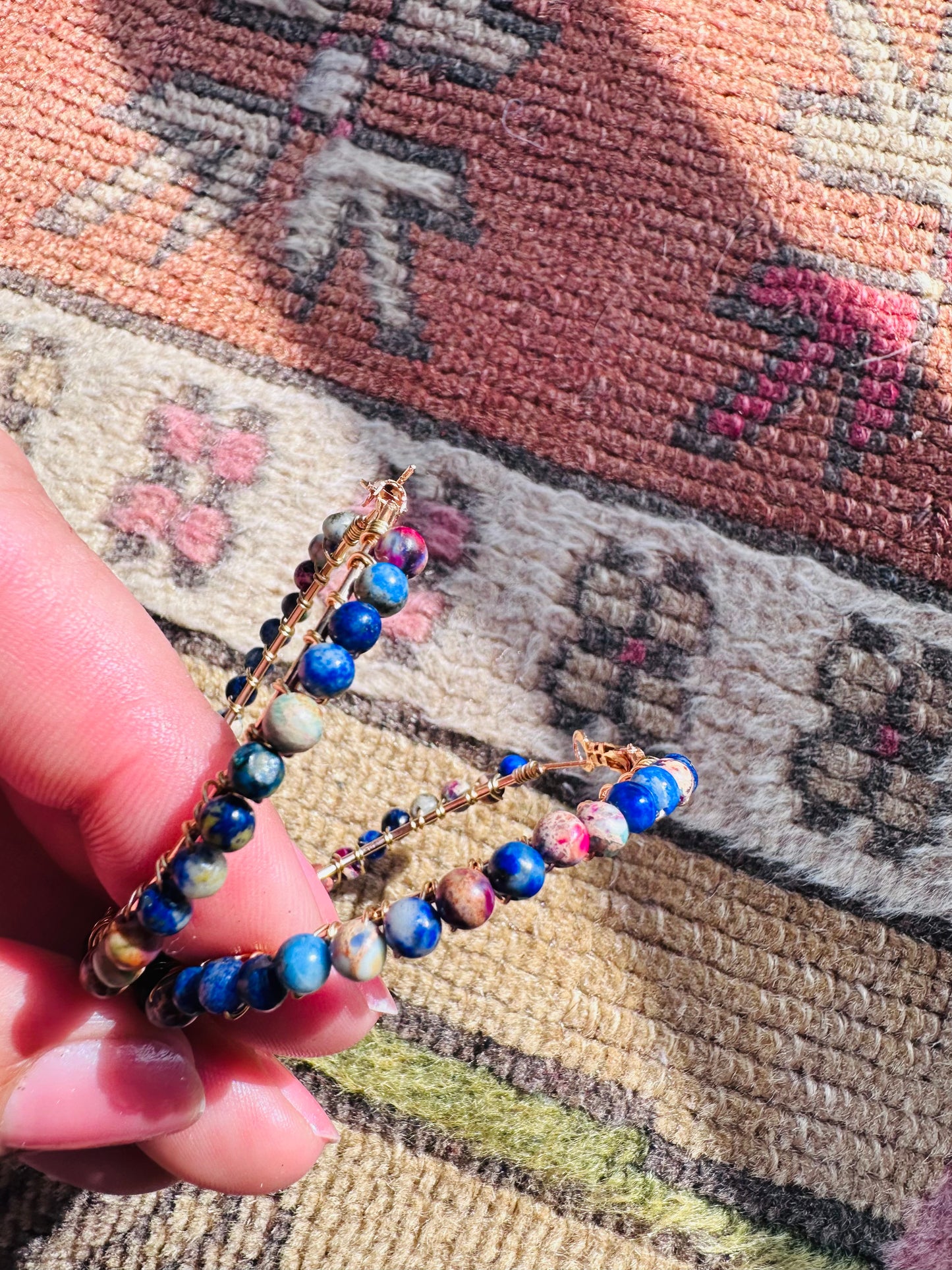 Lapis Lazuli and Jasper Sediment Stone Hoops