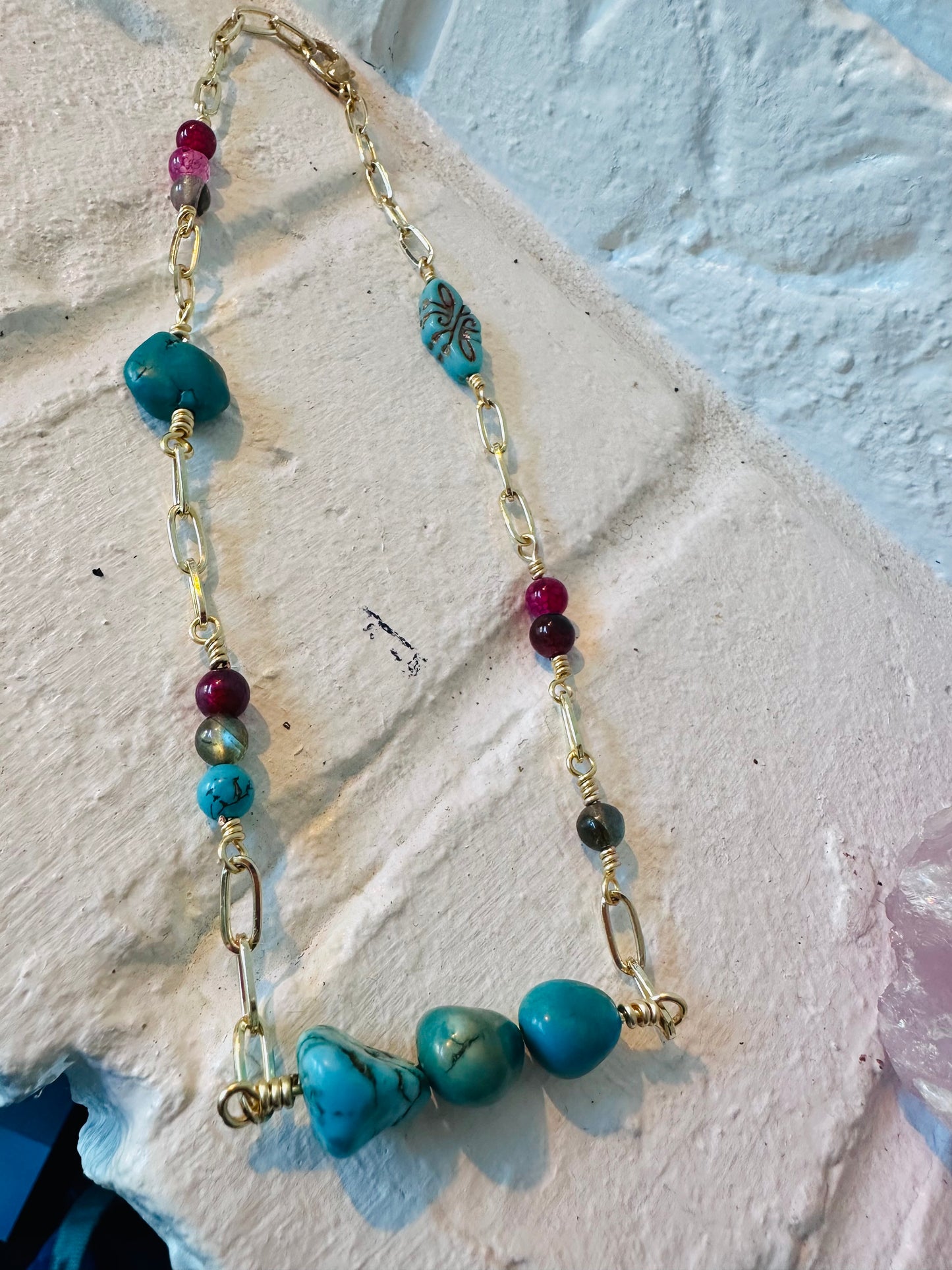 Turquoise, Agate and Labradorite Paperclip Chain Necklace