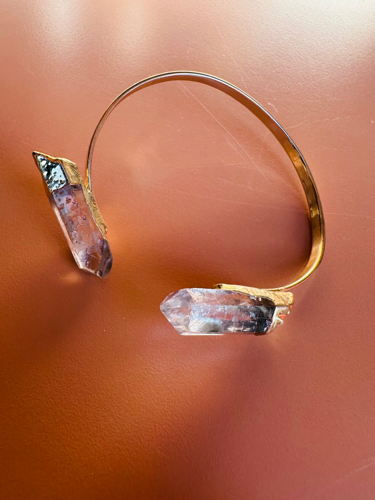 Quartz Point or Citrine Gold Cuff Bracelet