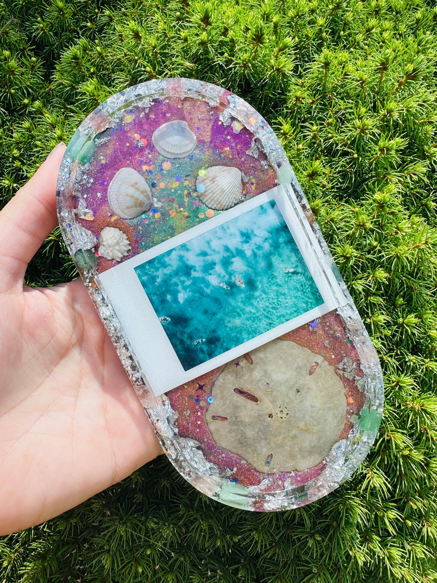 Polaroid and Sand Dollar Glittery Ocean Tray ๐