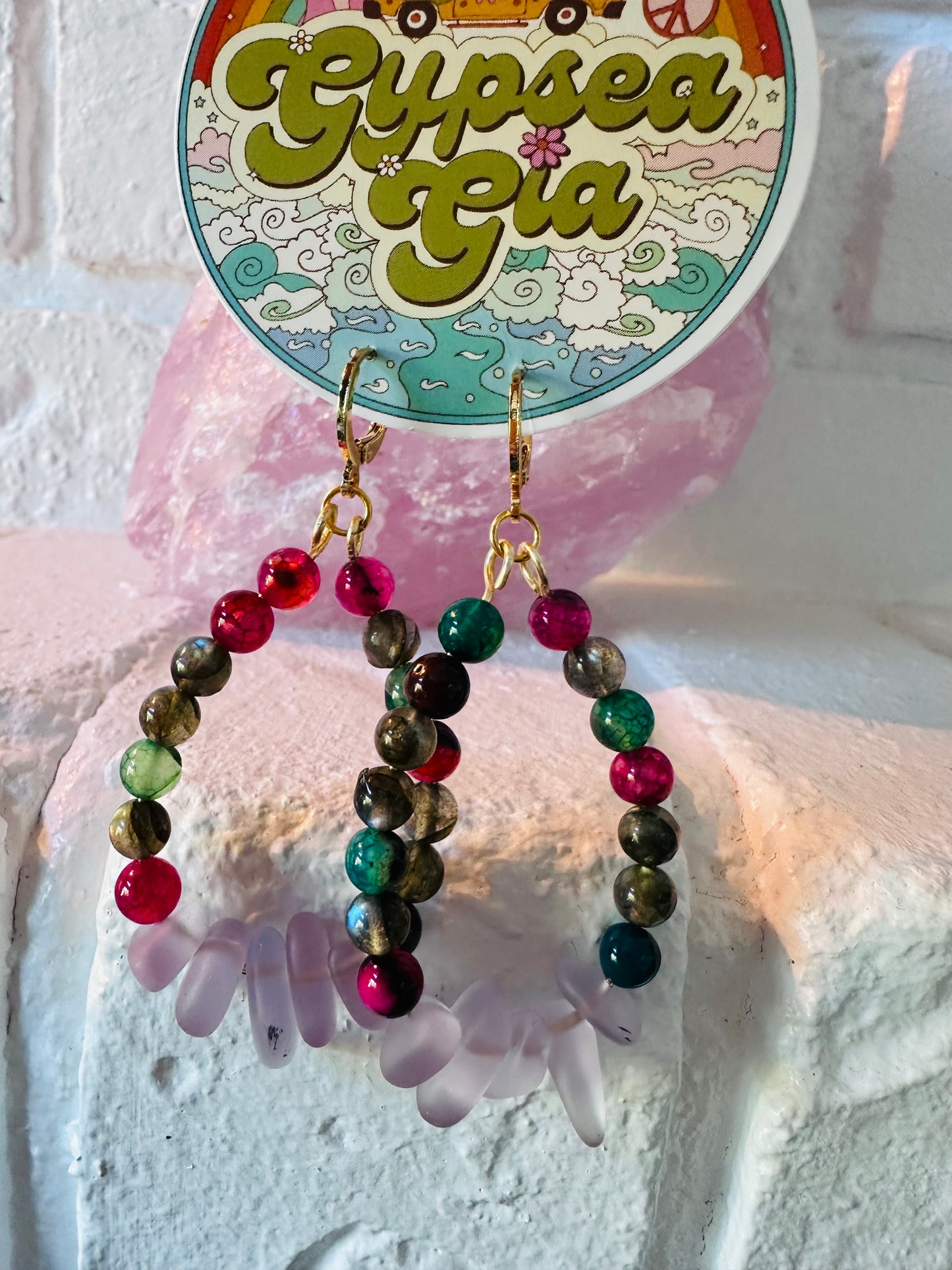 Agate and Sea Glass Huggie Earrings