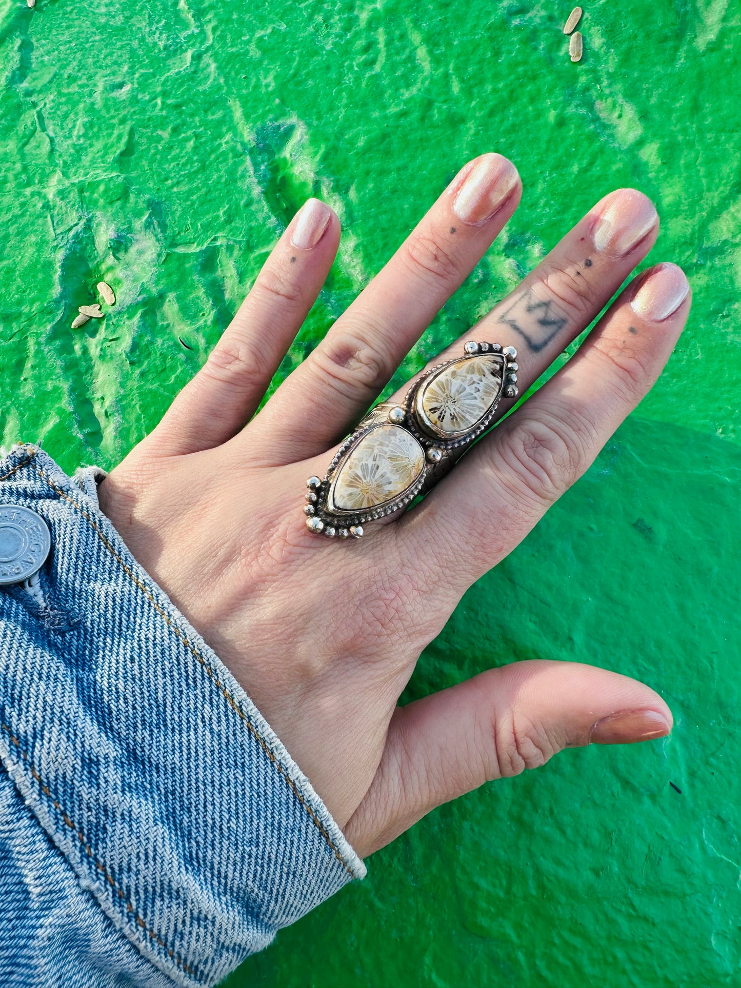 Fossilized Coral Crystal Ring