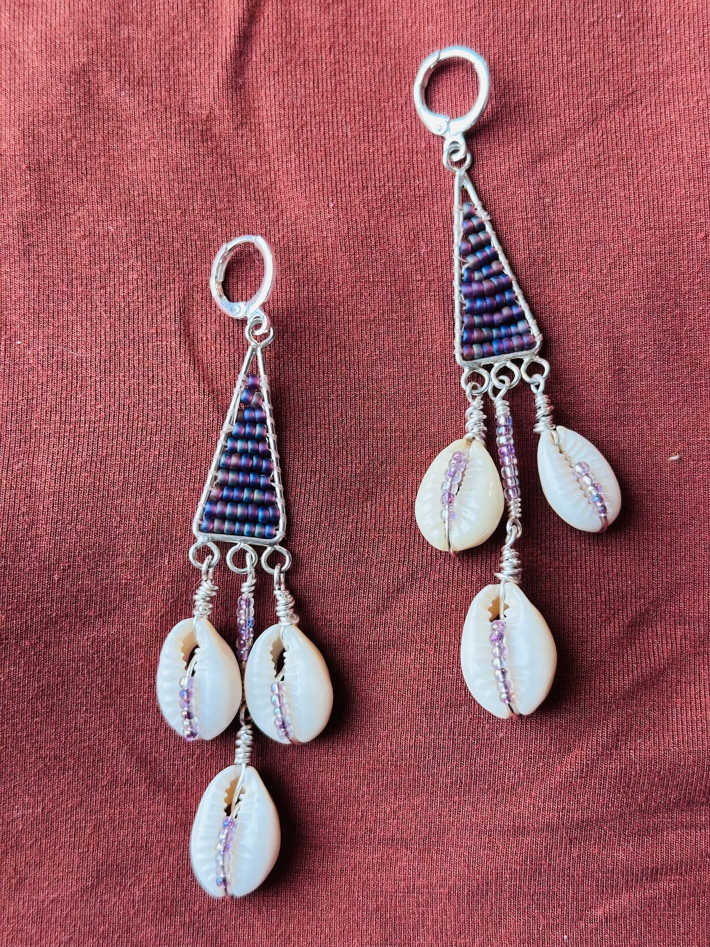 Smokey Purple Cowrie Chandelier Huggies