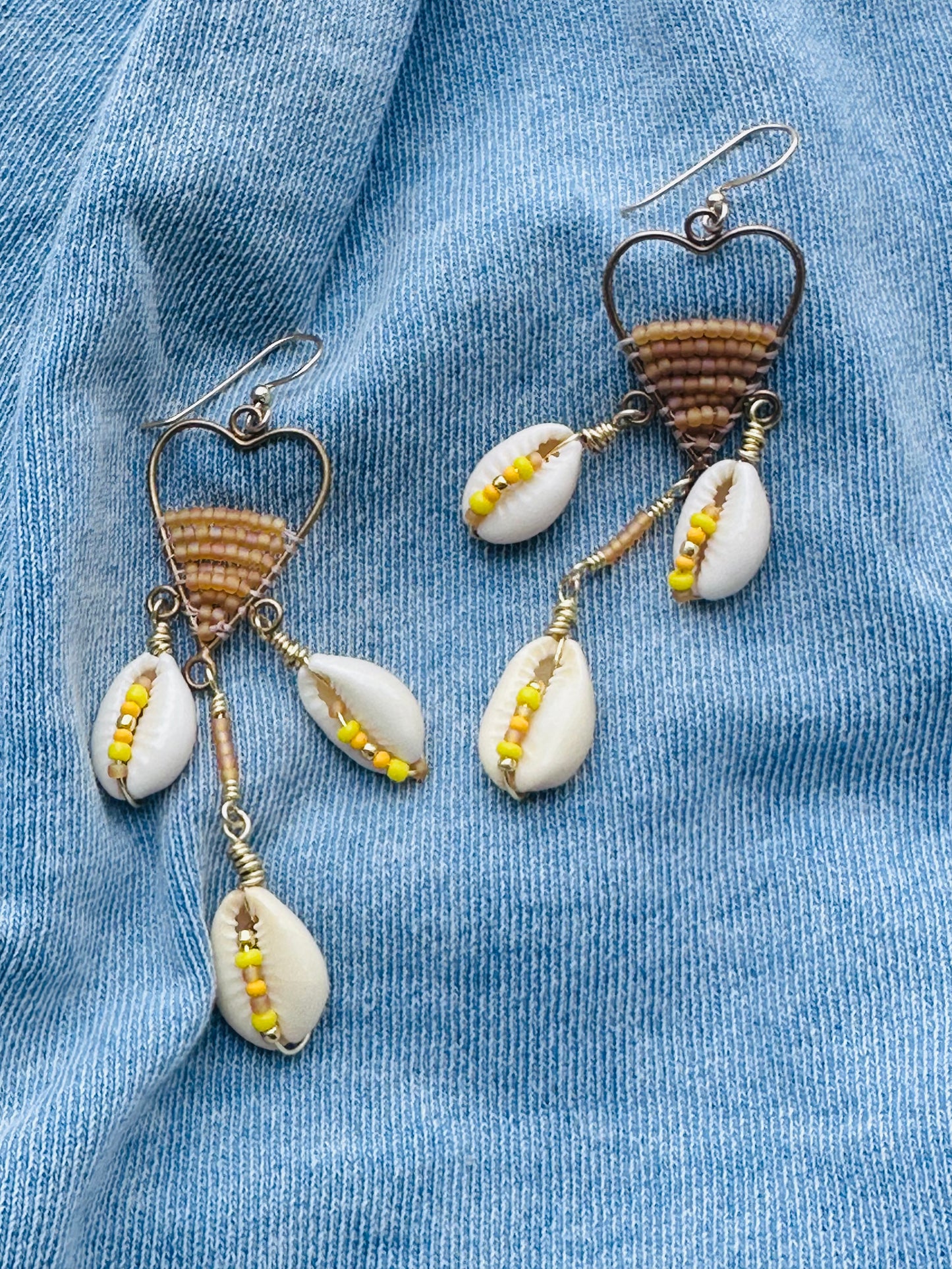 Yellow and Gold Cowrie Shell Chandelier Earrings