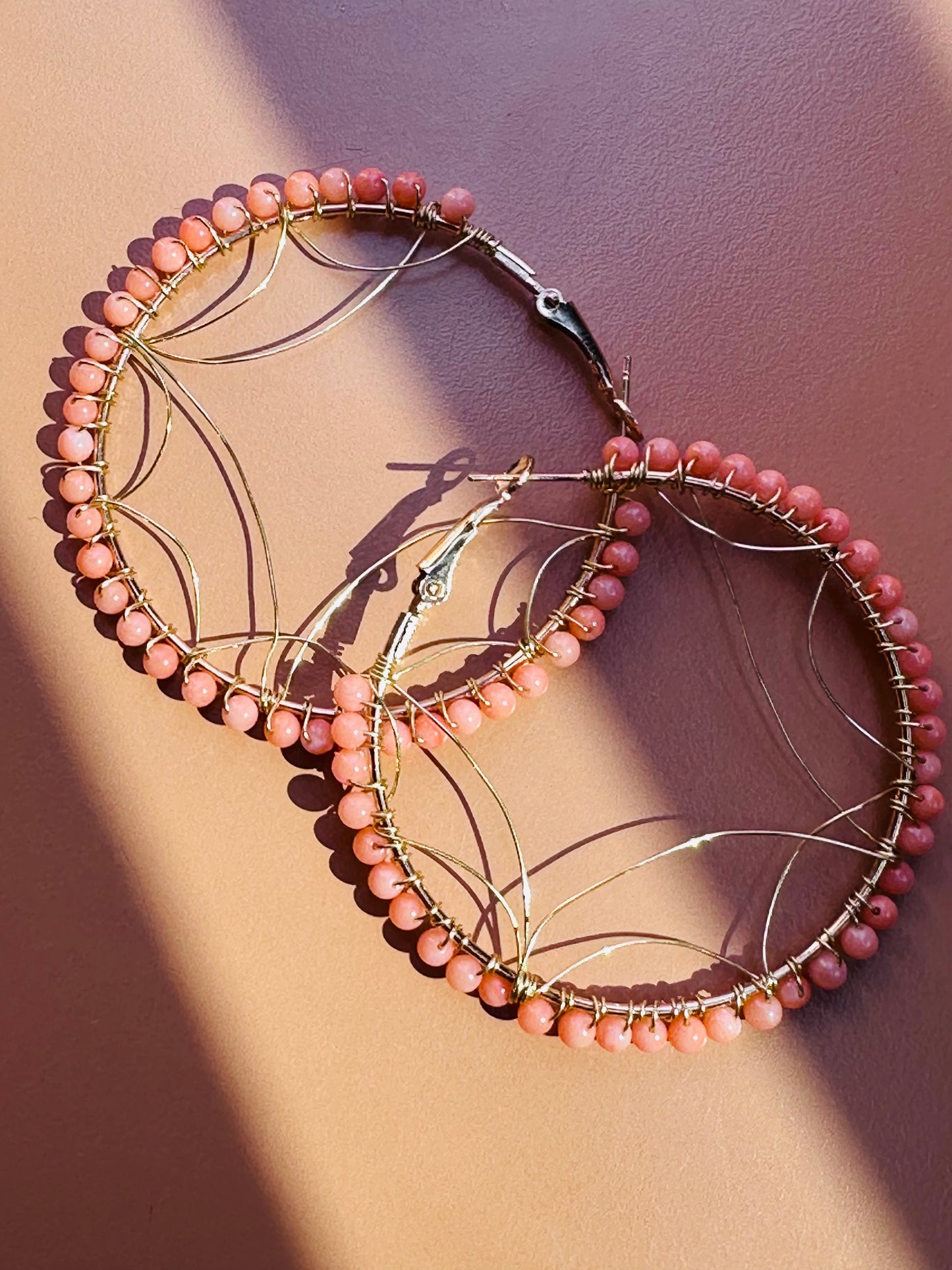 Gold and Coral Wrapped Hoops