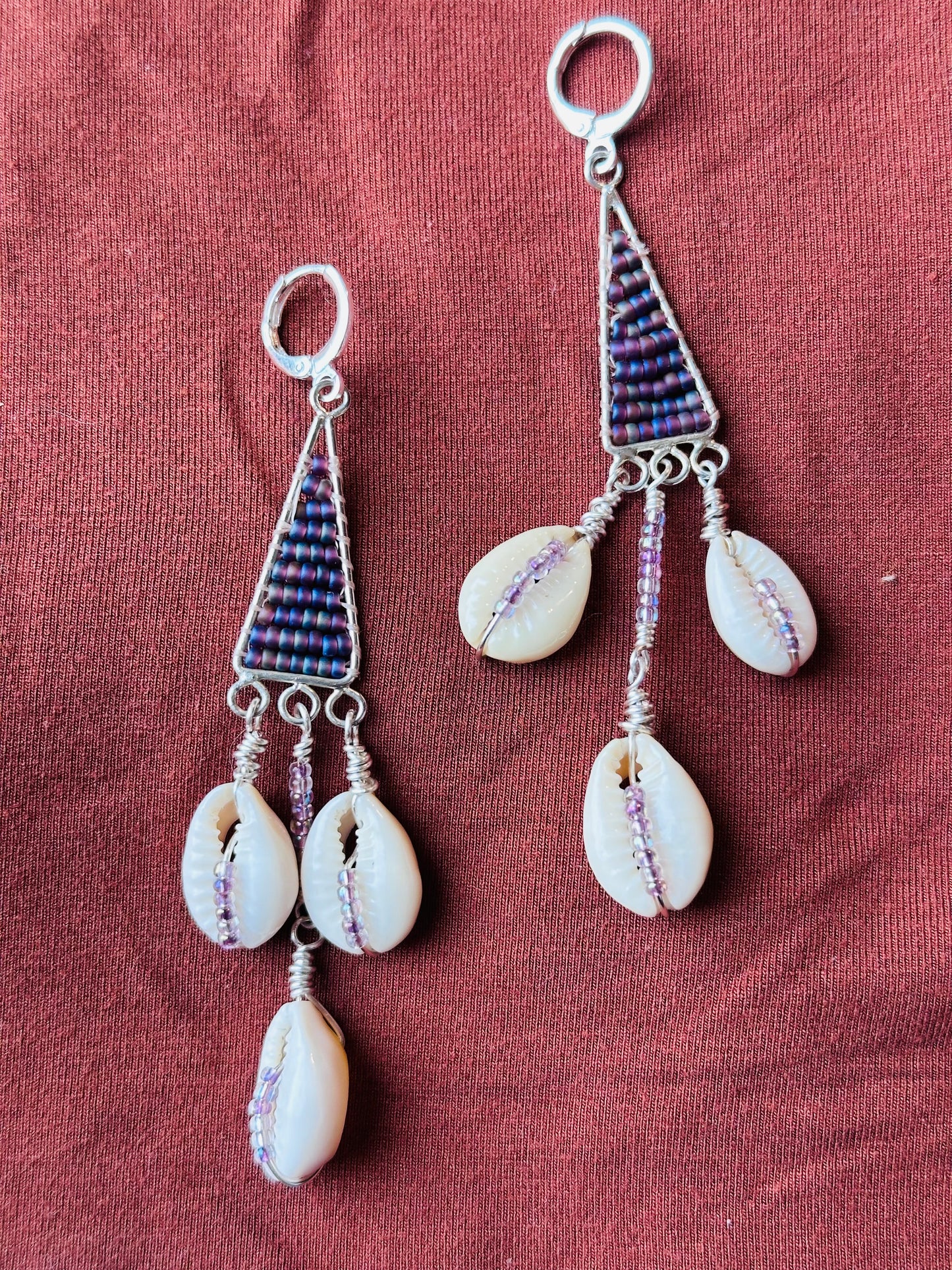 Smokey Purple Cowrie Chandelier Huggies
