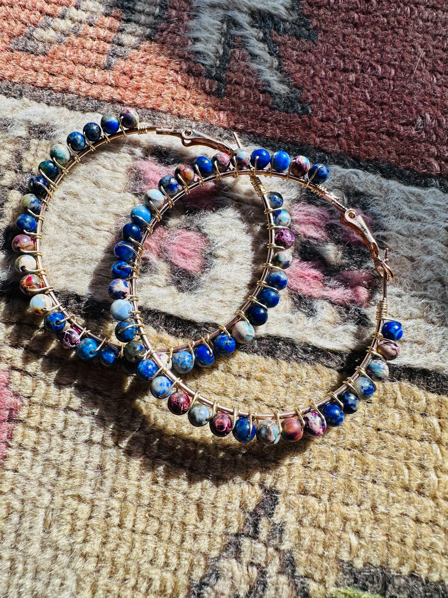 Lapis Lazuli and Jasper Sediment Stone Hoops