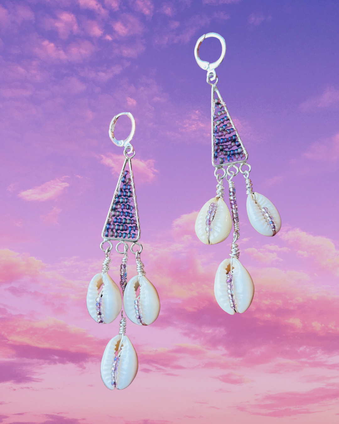 Smokey Purple Cowrie Chandelier Huggies