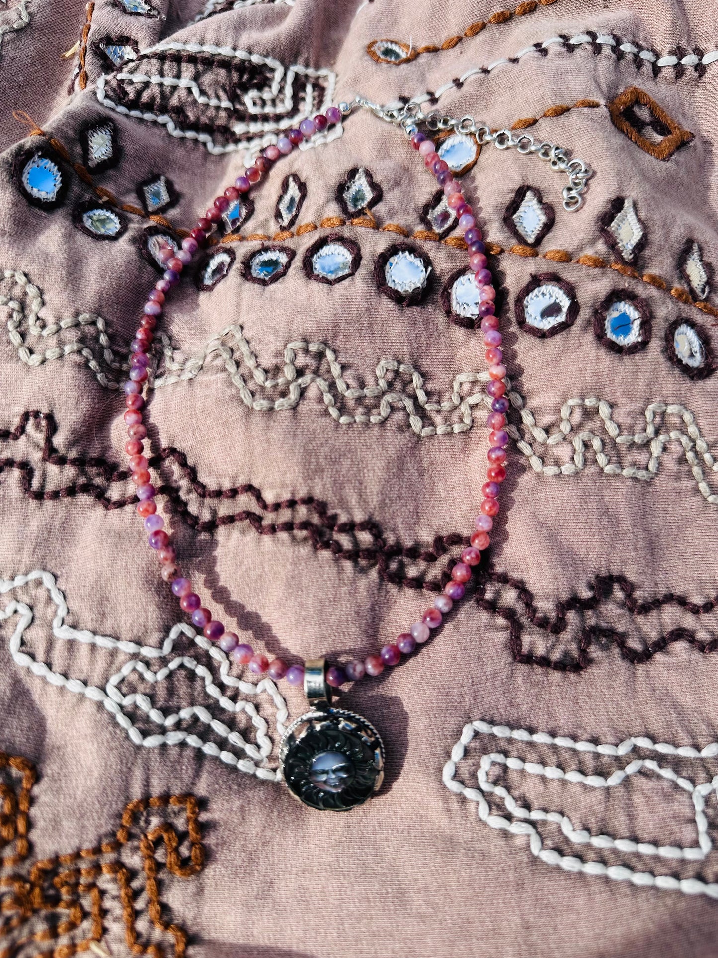 Sun Carved Shell Amethyst Necklace