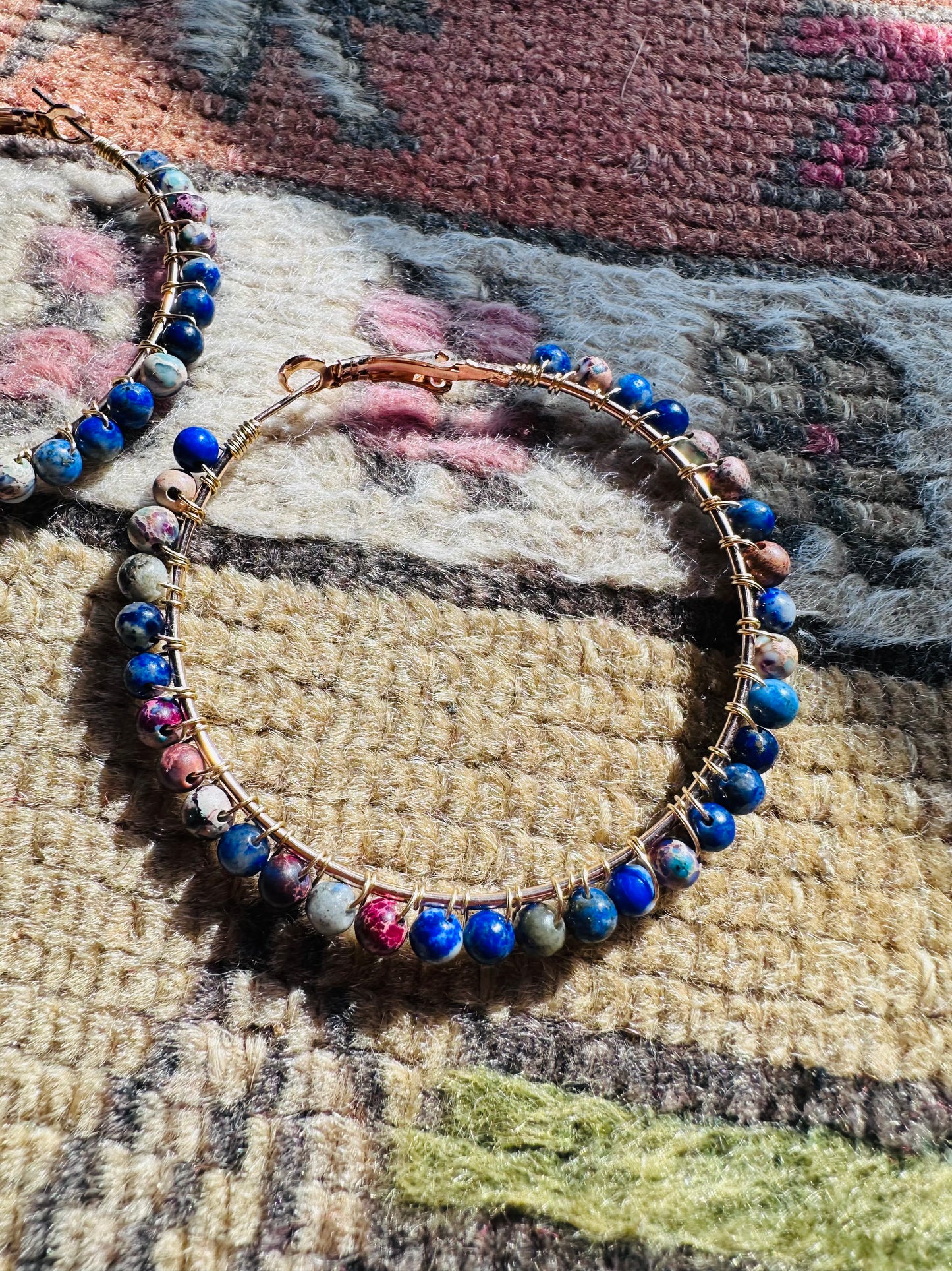Lapis Lazuli and Jasper Sediment Stone Hoops