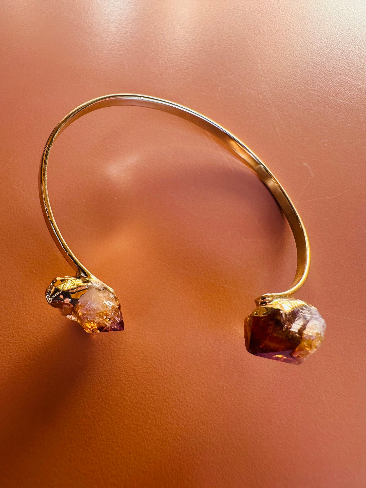 Quartz Point or Citrine Gold Cuff Bracelet