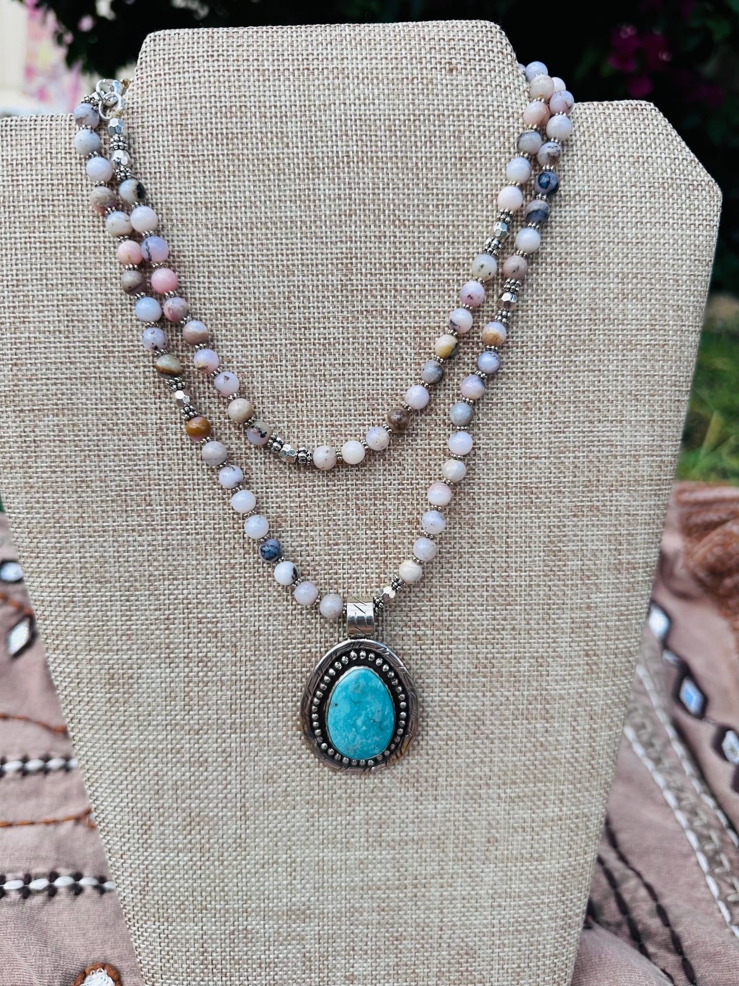 Turquoise and Silver Southwestern Pendant Necklace