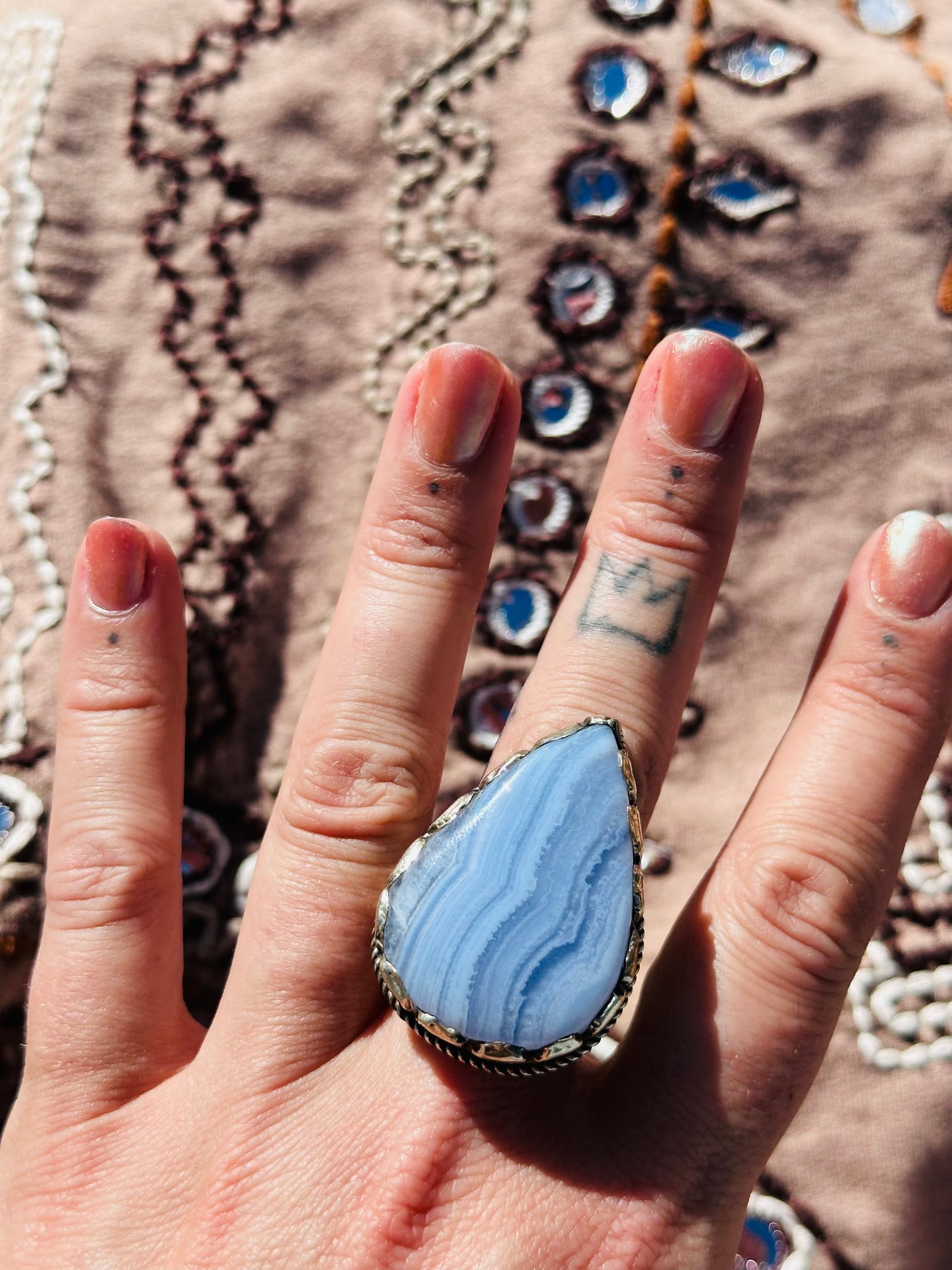 Blue Lace Agate Silver Ring