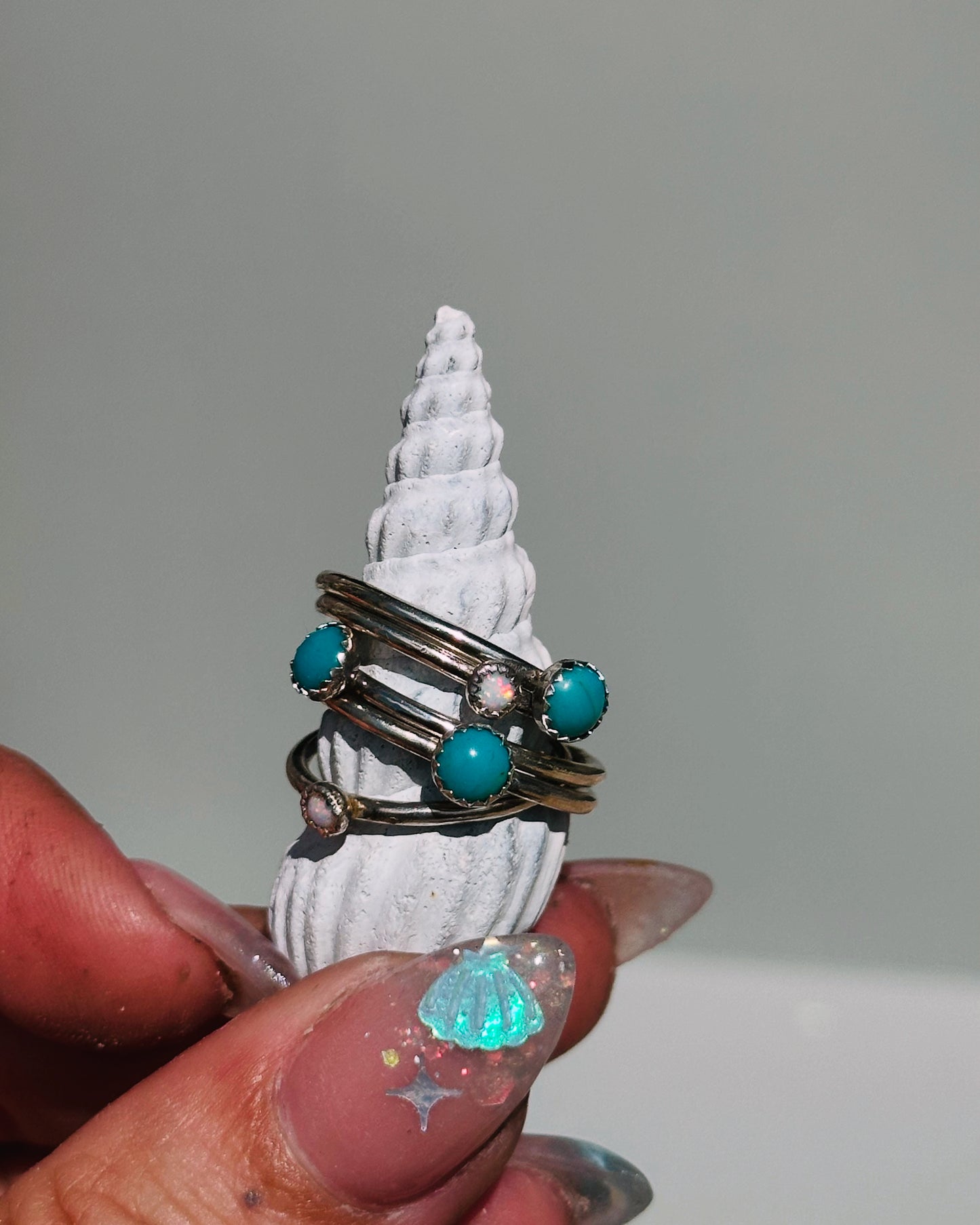 Tiny Turquoise or Opal Stacking Bands