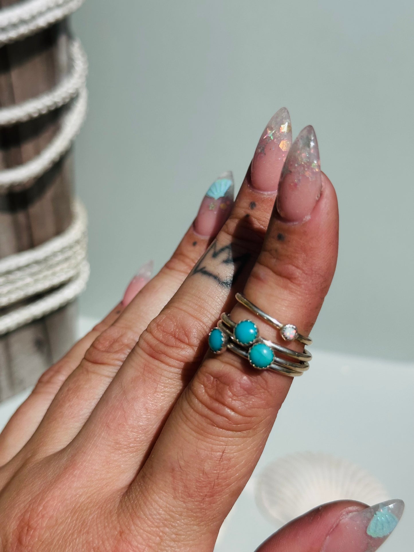 Tiny Turquoise or Opal Stacking Bands