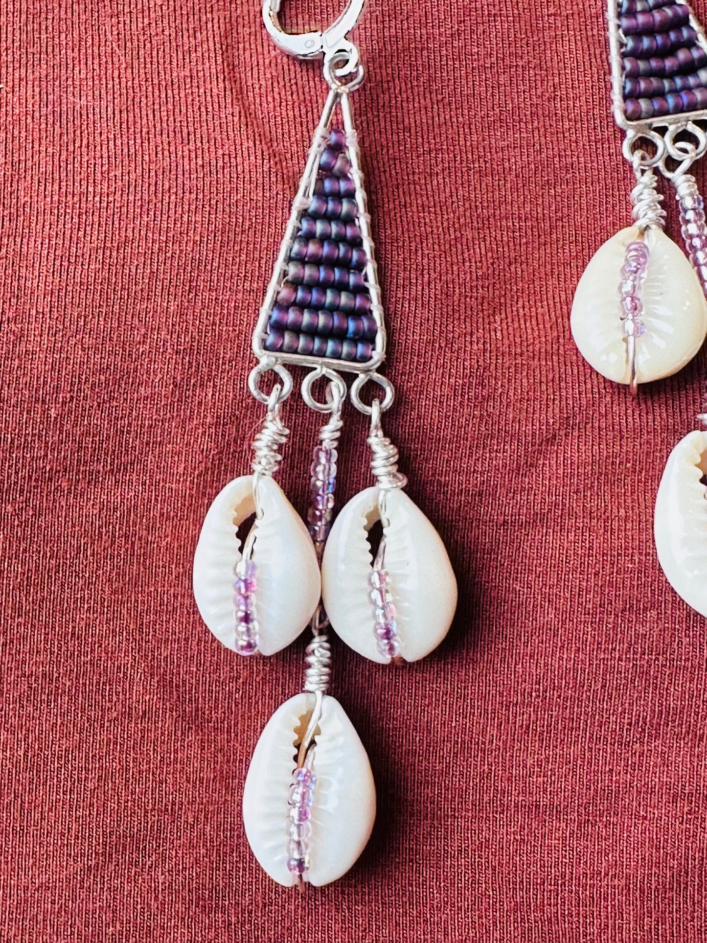Smokey Purple Cowrie Chandelier Huggies