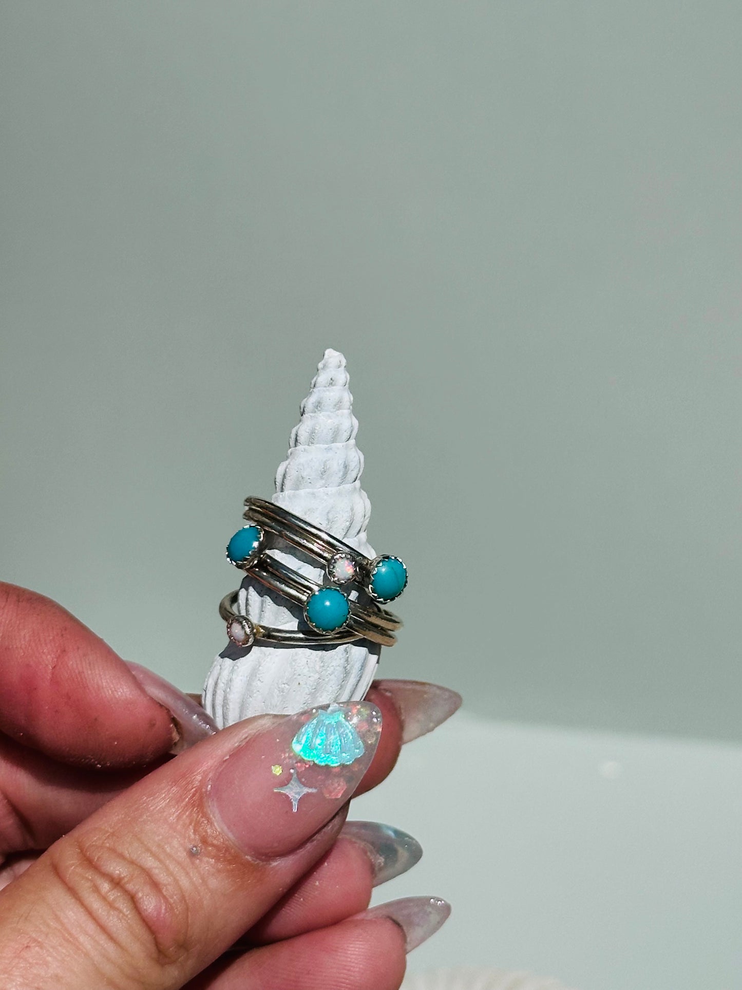 Tiny Turquoise or Opal Stacking Bands