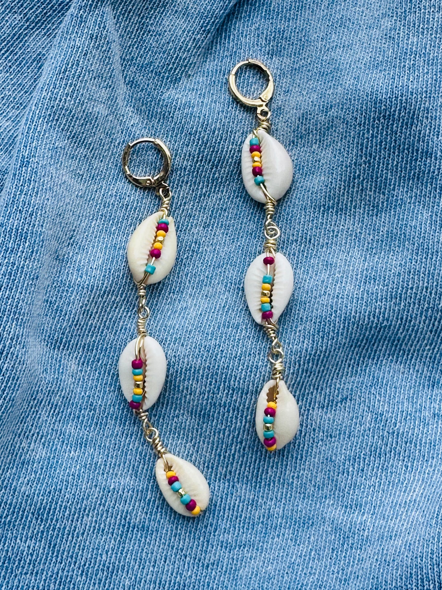 Cowrie Shell Bright Beaded Dangles