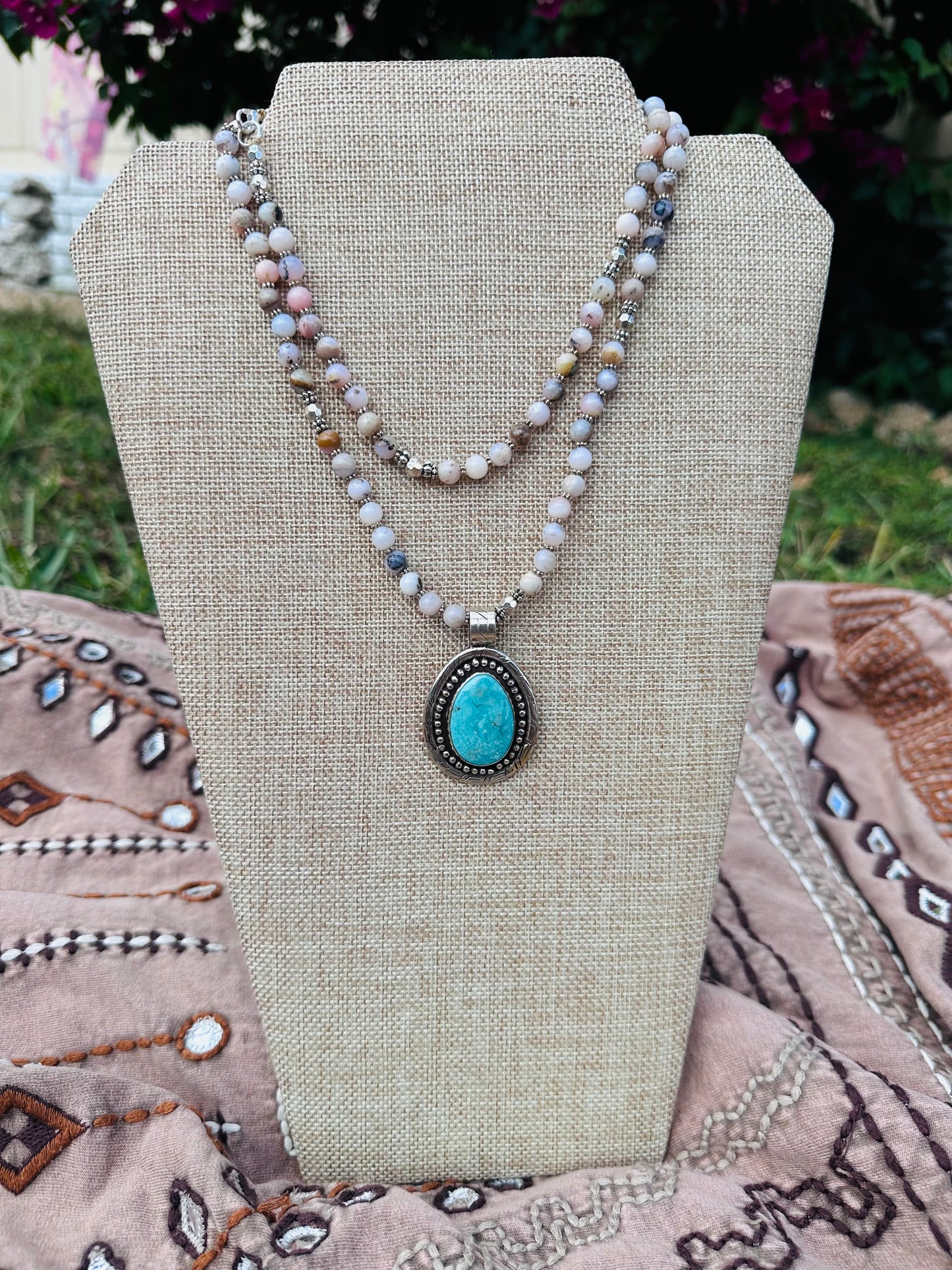 Turquoise and Silver Southwestern Pendant Necklace