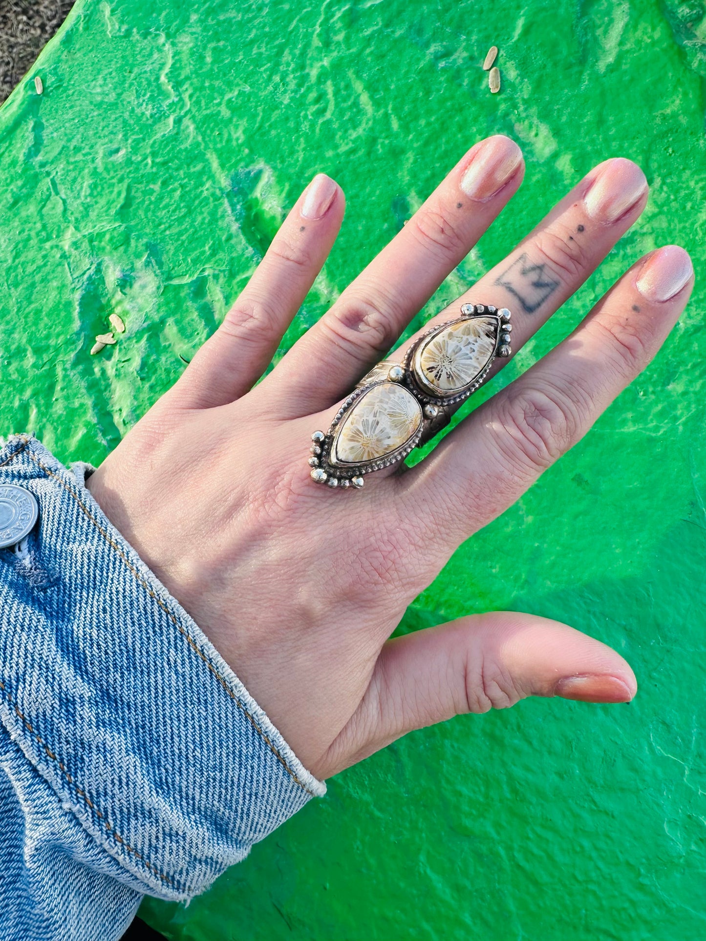 Fossilized Coral Crystal Ring
